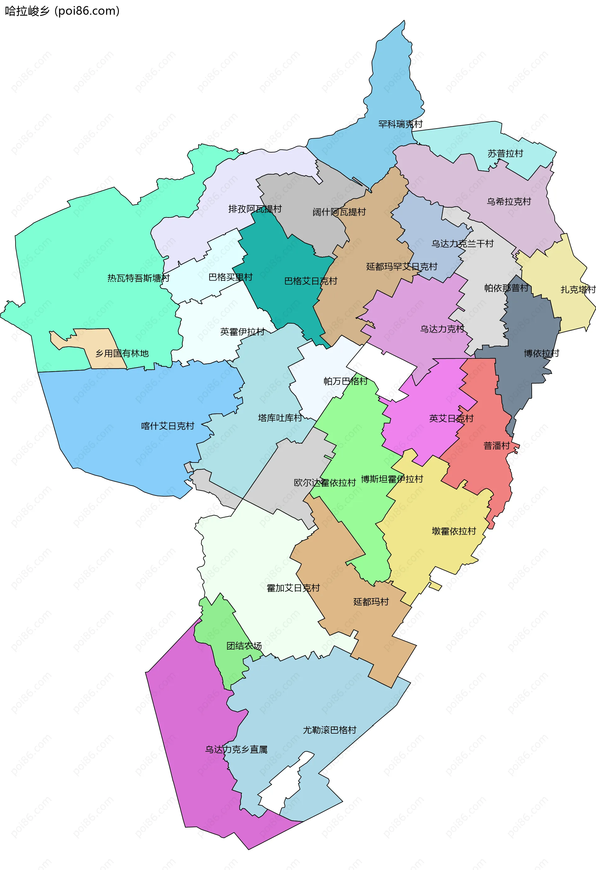 哈拉峻乡边界地图(五级行政区划)