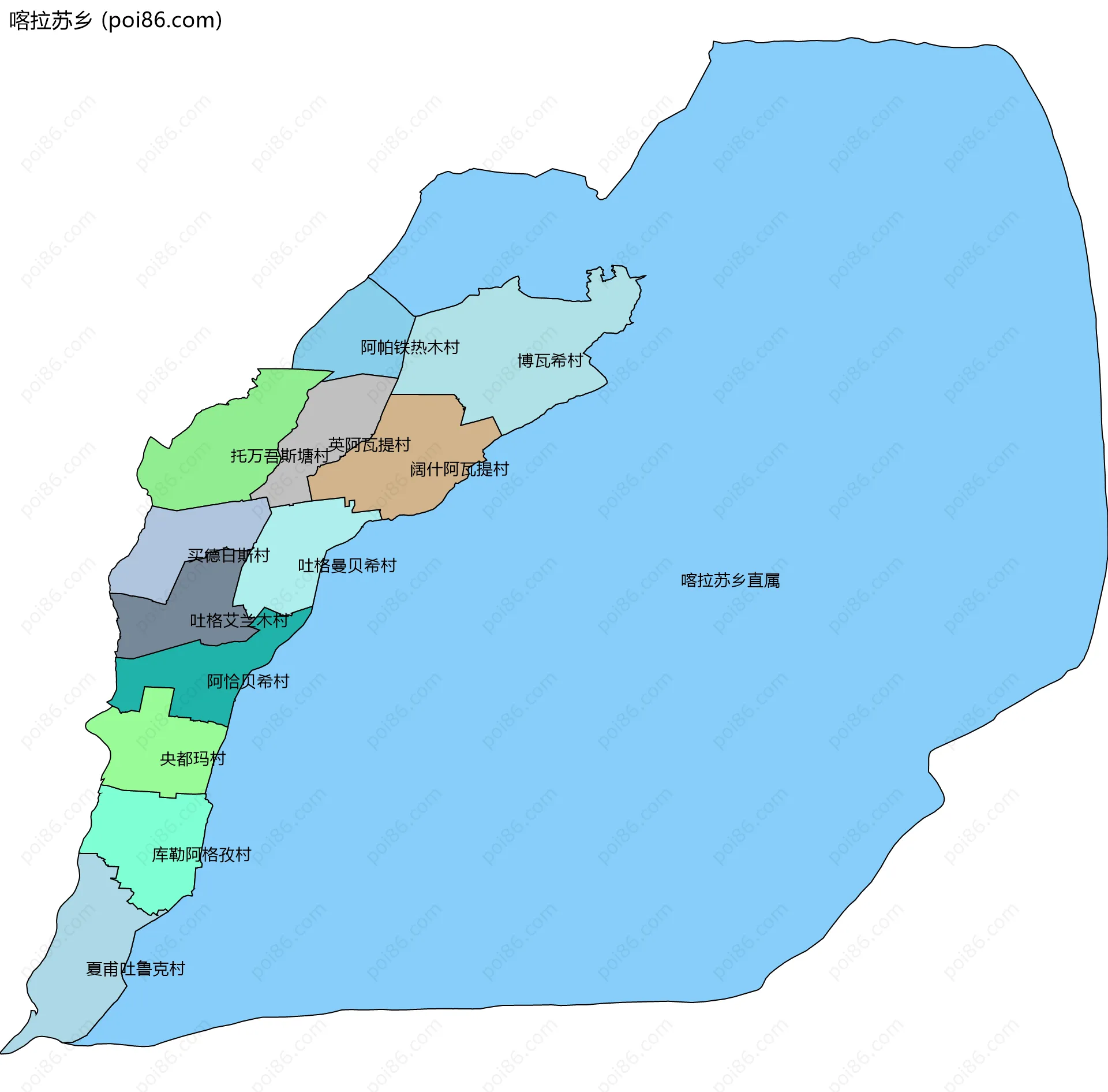 喀拉苏乡边界地图(五级行政区划)