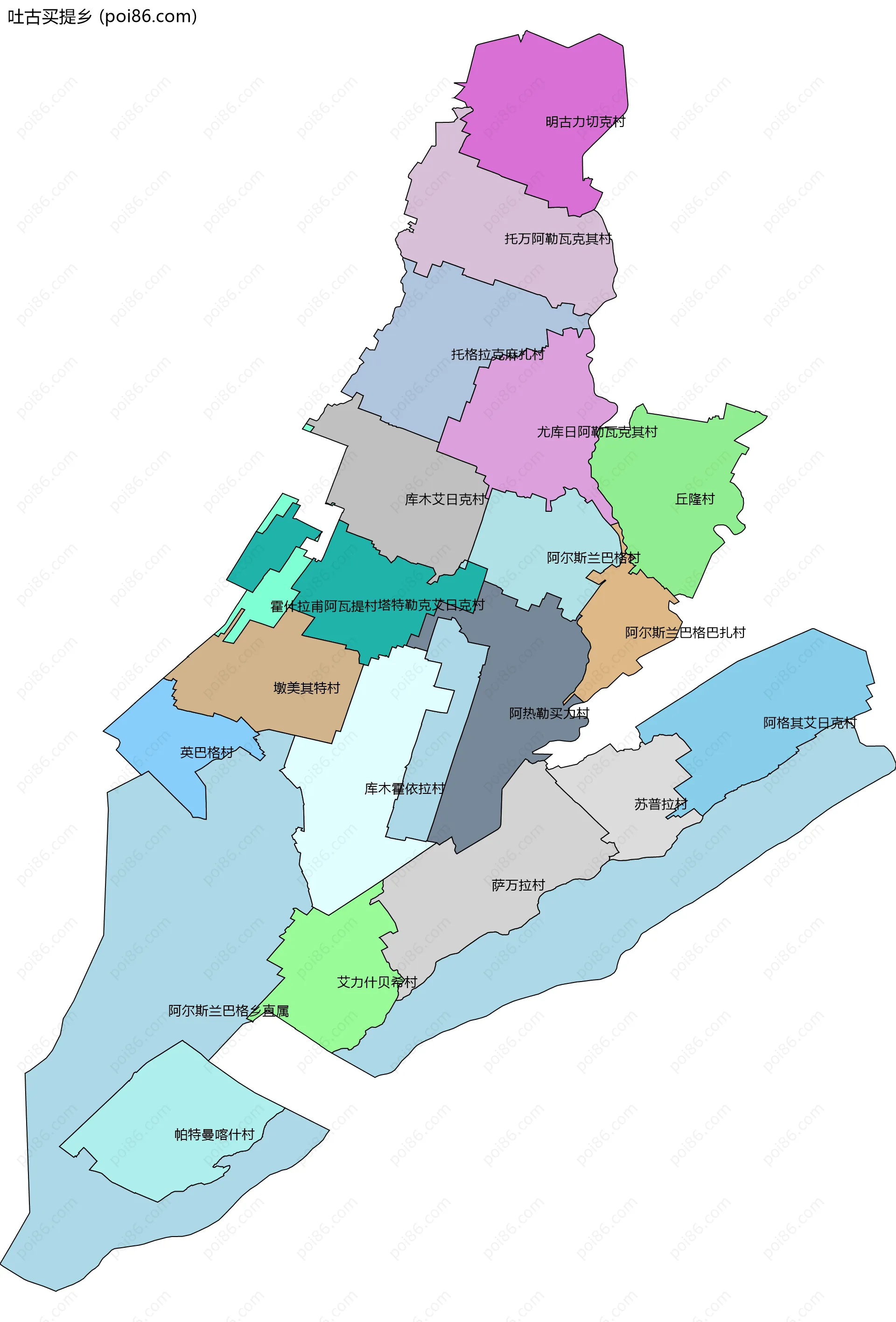 吐古买提乡边界地图(五级行政区划)