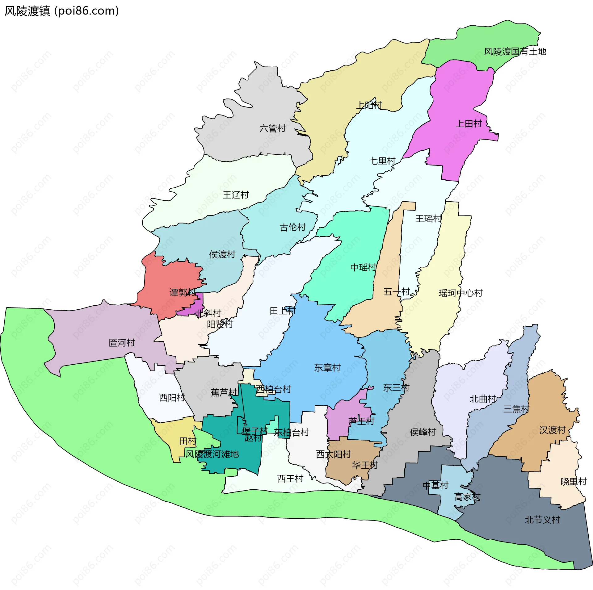 风陵渡镇边界地图(五级行政区划)