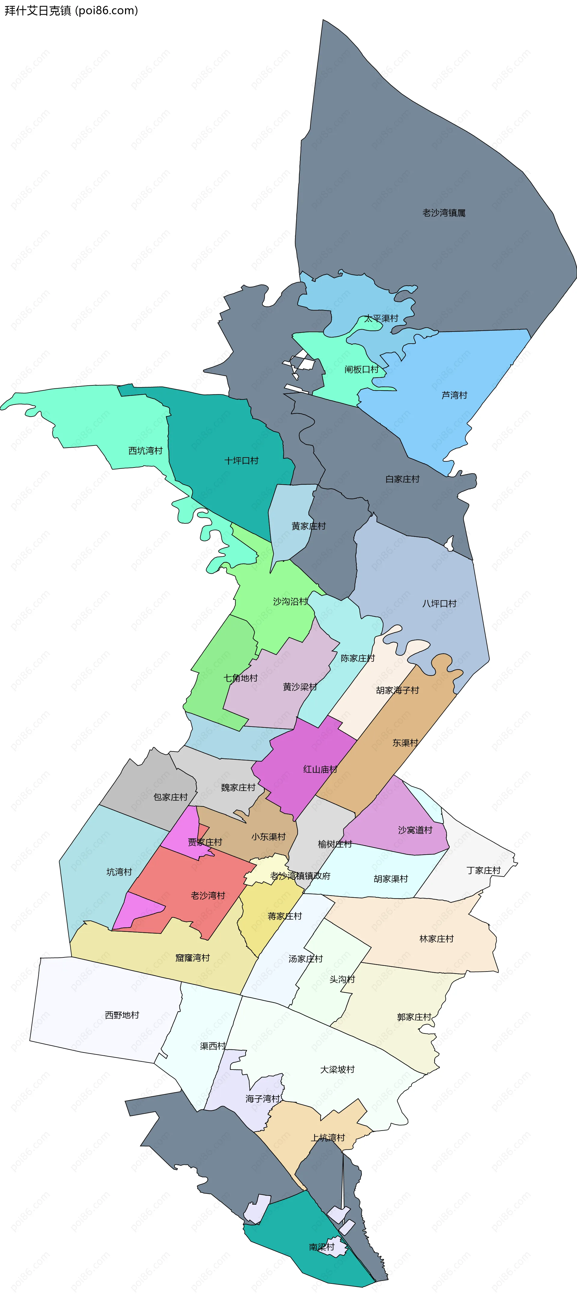 拜什艾日克镇边界地图(五级行政区划)