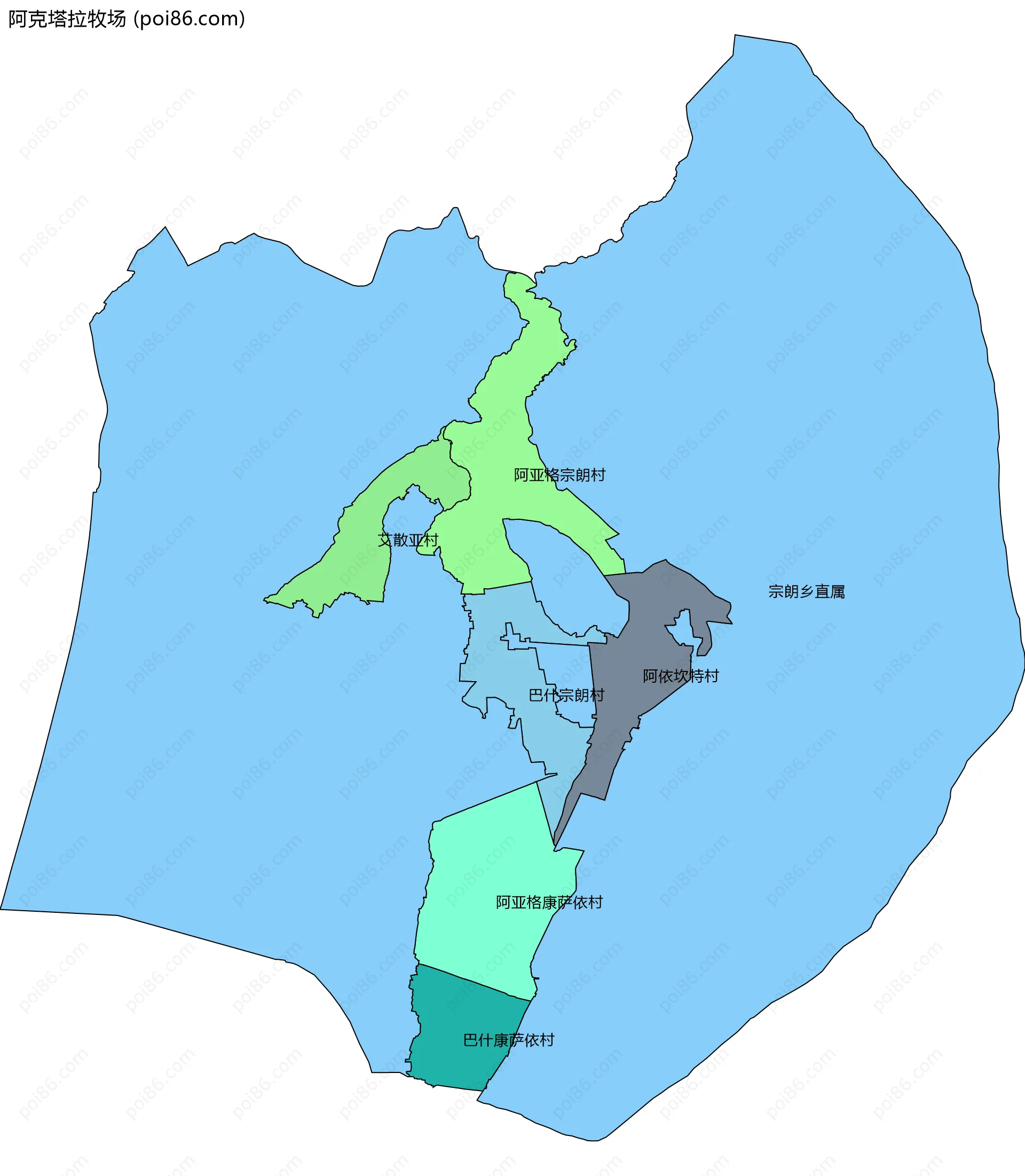 阿克塔拉牧场边界地图(五级行政区划)