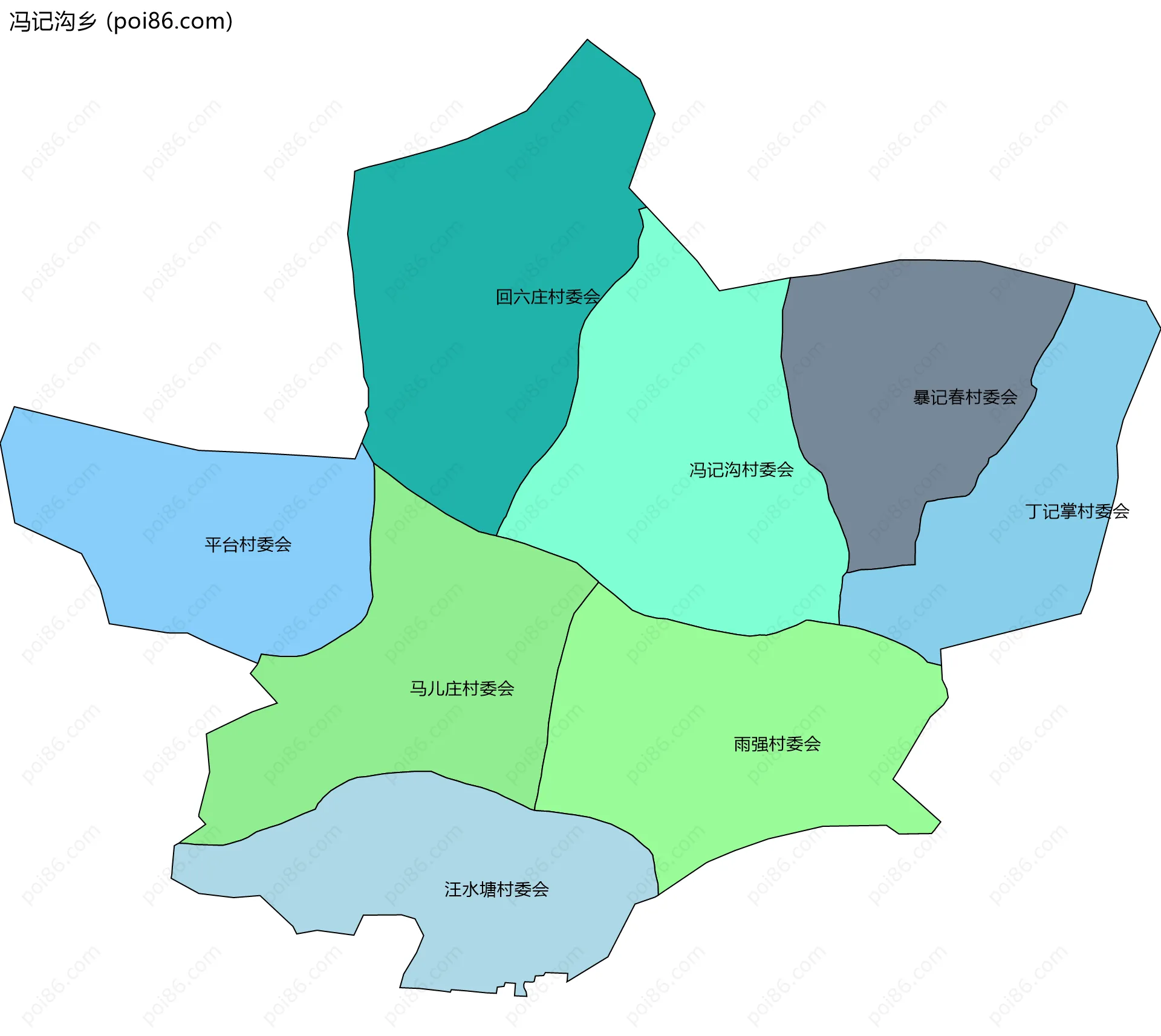 冯记沟乡边界地图(五级行政区划)