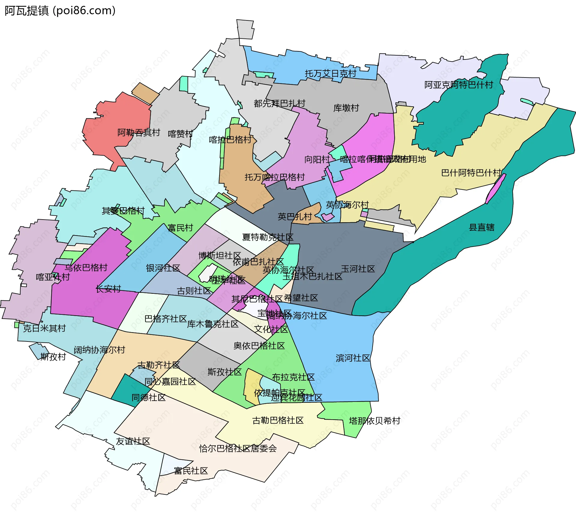 阿瓦提镇边界地图(五级行政区划)