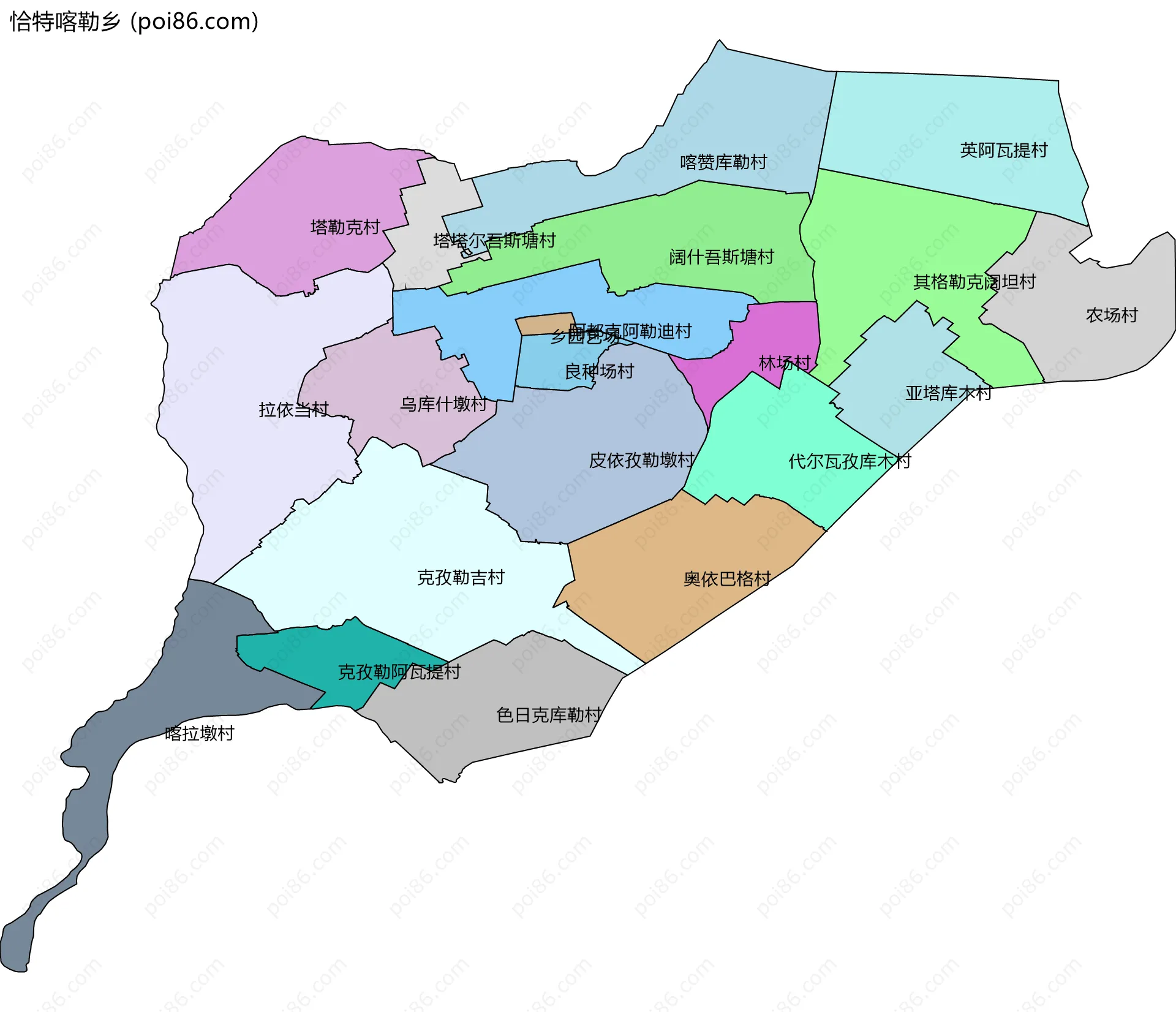 恰特喀勒乡边界地图(五级行政区划)