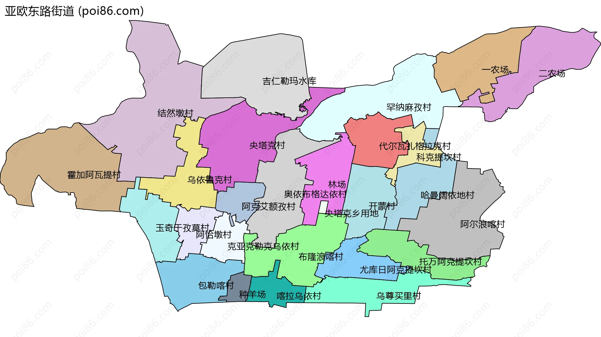 亚欧东路街道边界地图(五级行政区划)