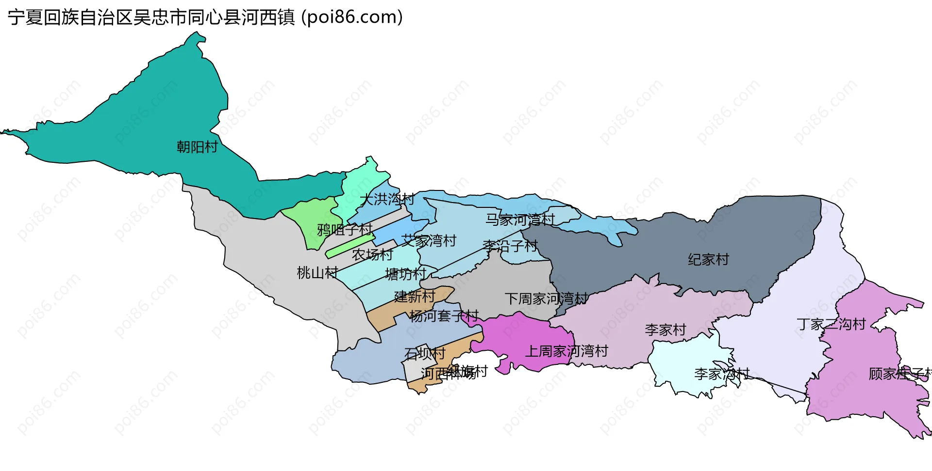 宁夏回族自治区吴忠市同心县河西镇边界地图(五级行政区划)