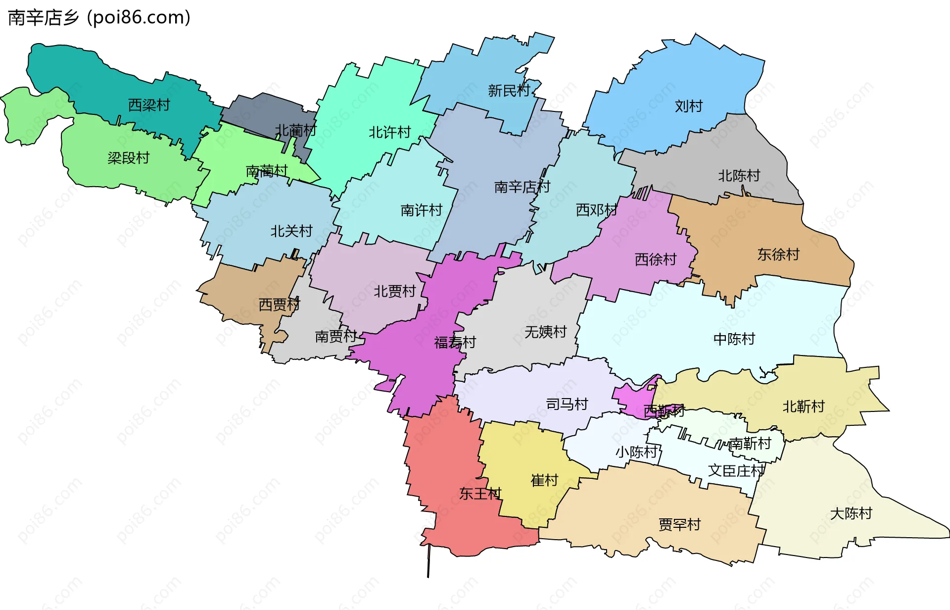 南辛店乡边界地图(五级行政区划)