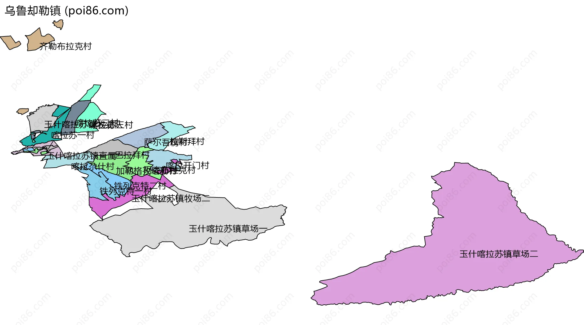 乌鲁却勒镇边界地图(五级行政区划)