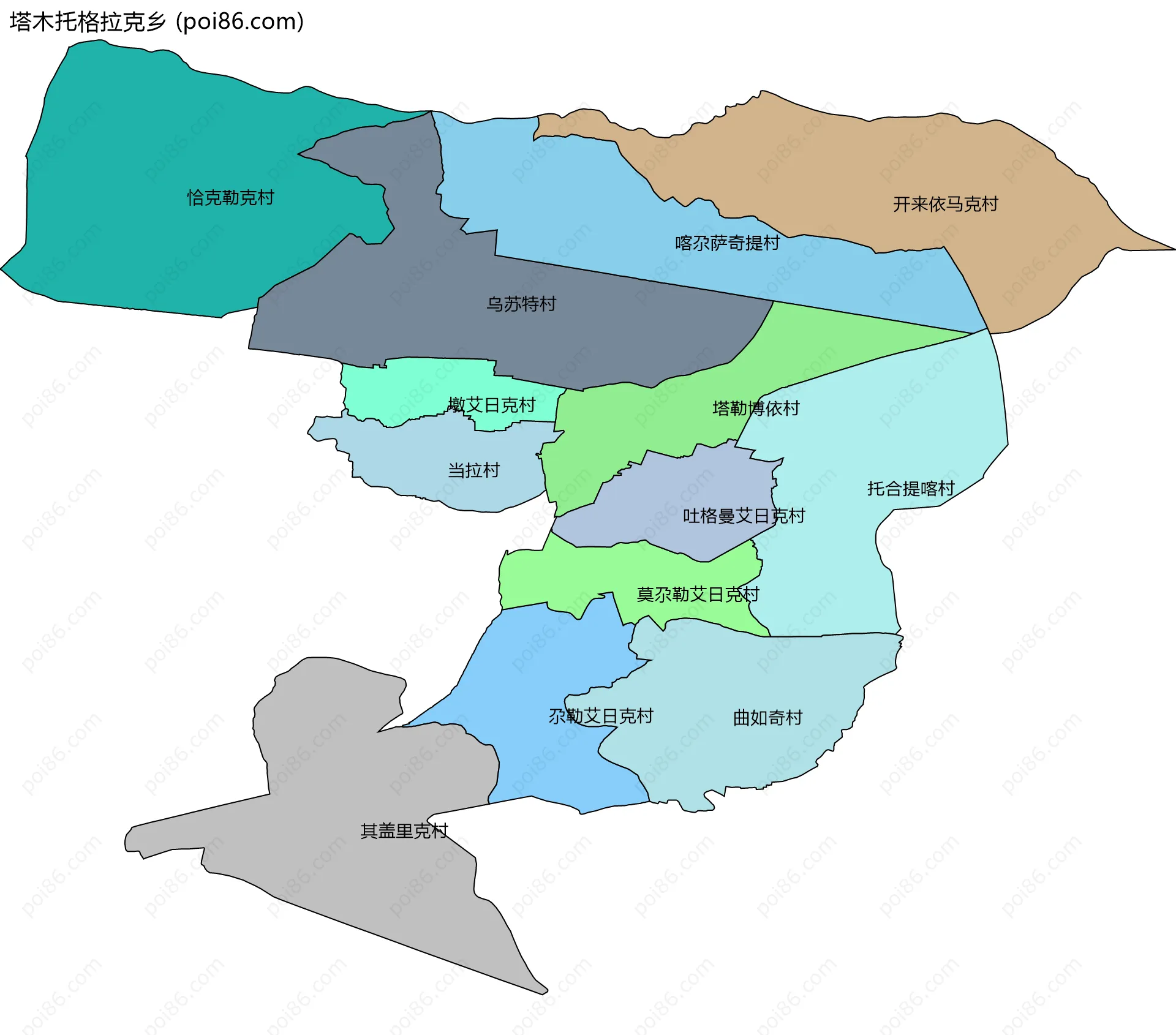 塔木托格拉克乡边界地图(五级行政区划)