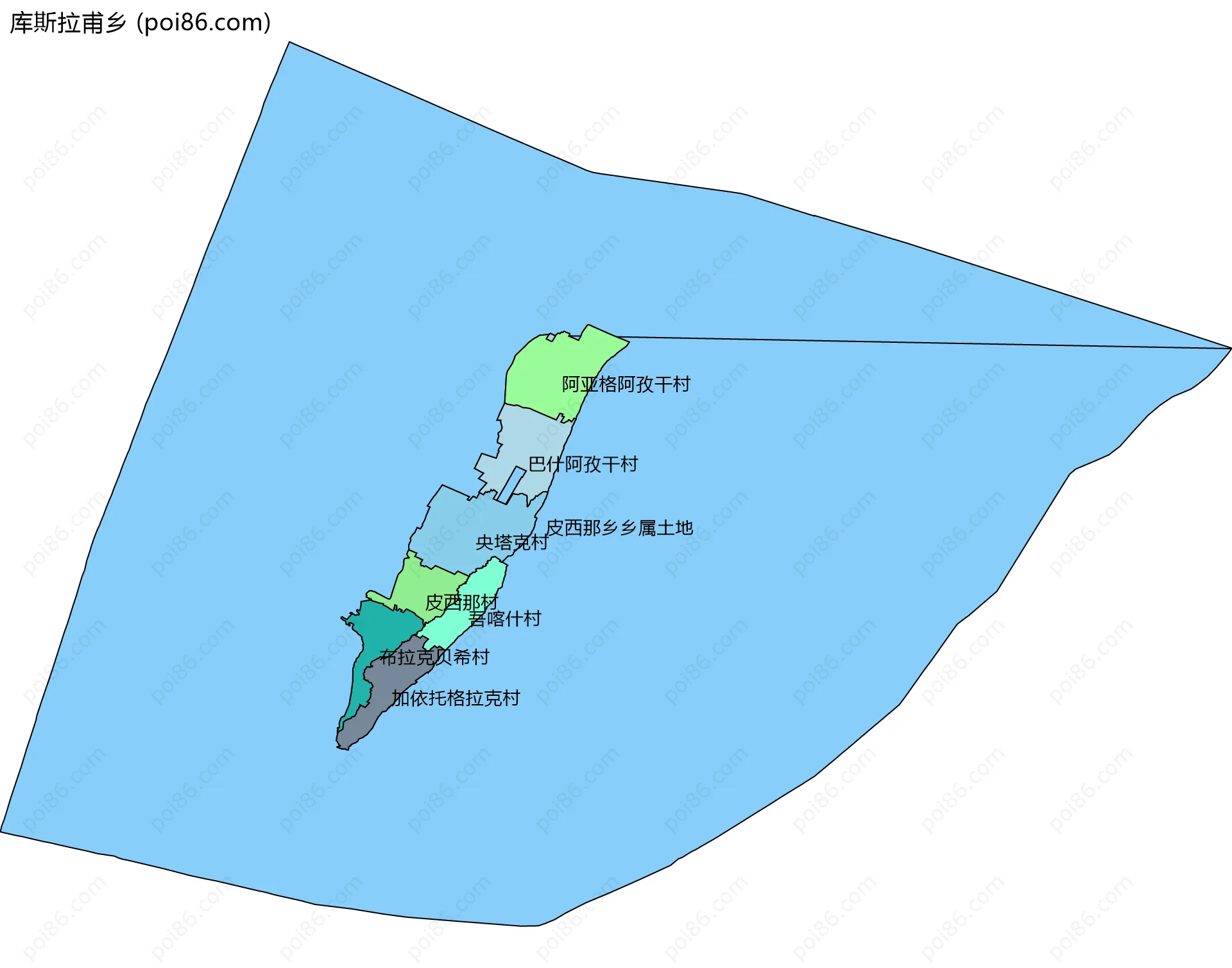 库斯拉甫乡边界地图(五级行政区划)