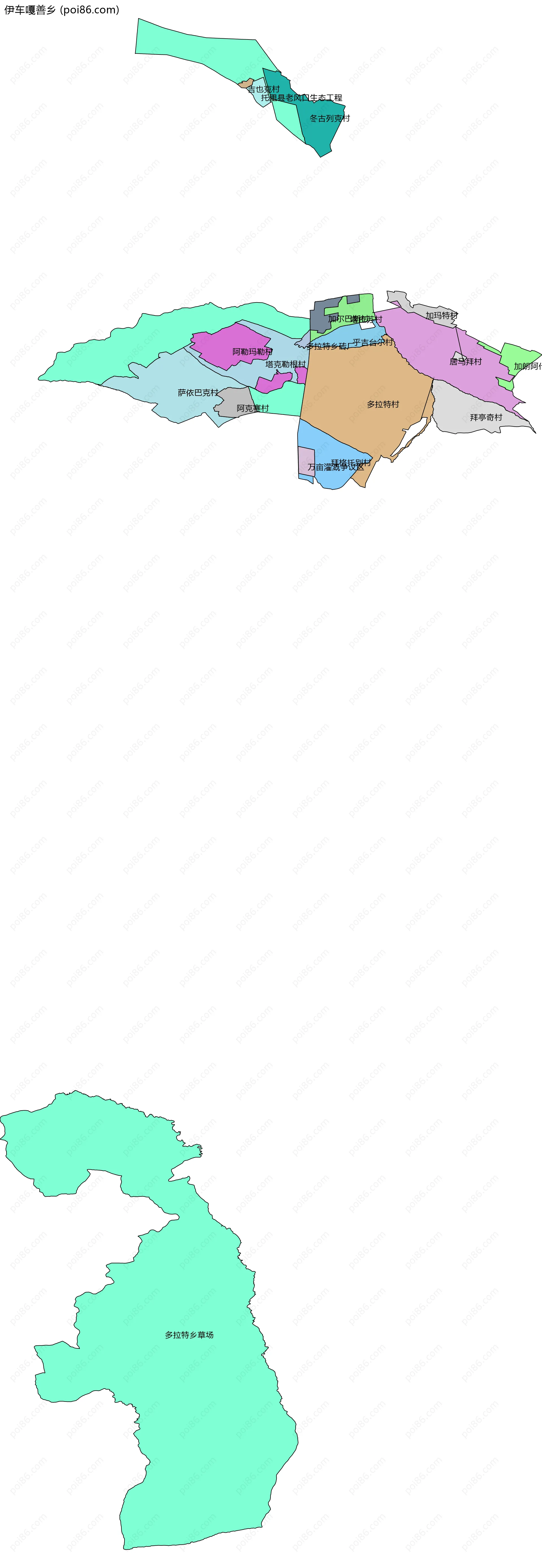 伊车嘎善乡边界地图(五级行政区划)