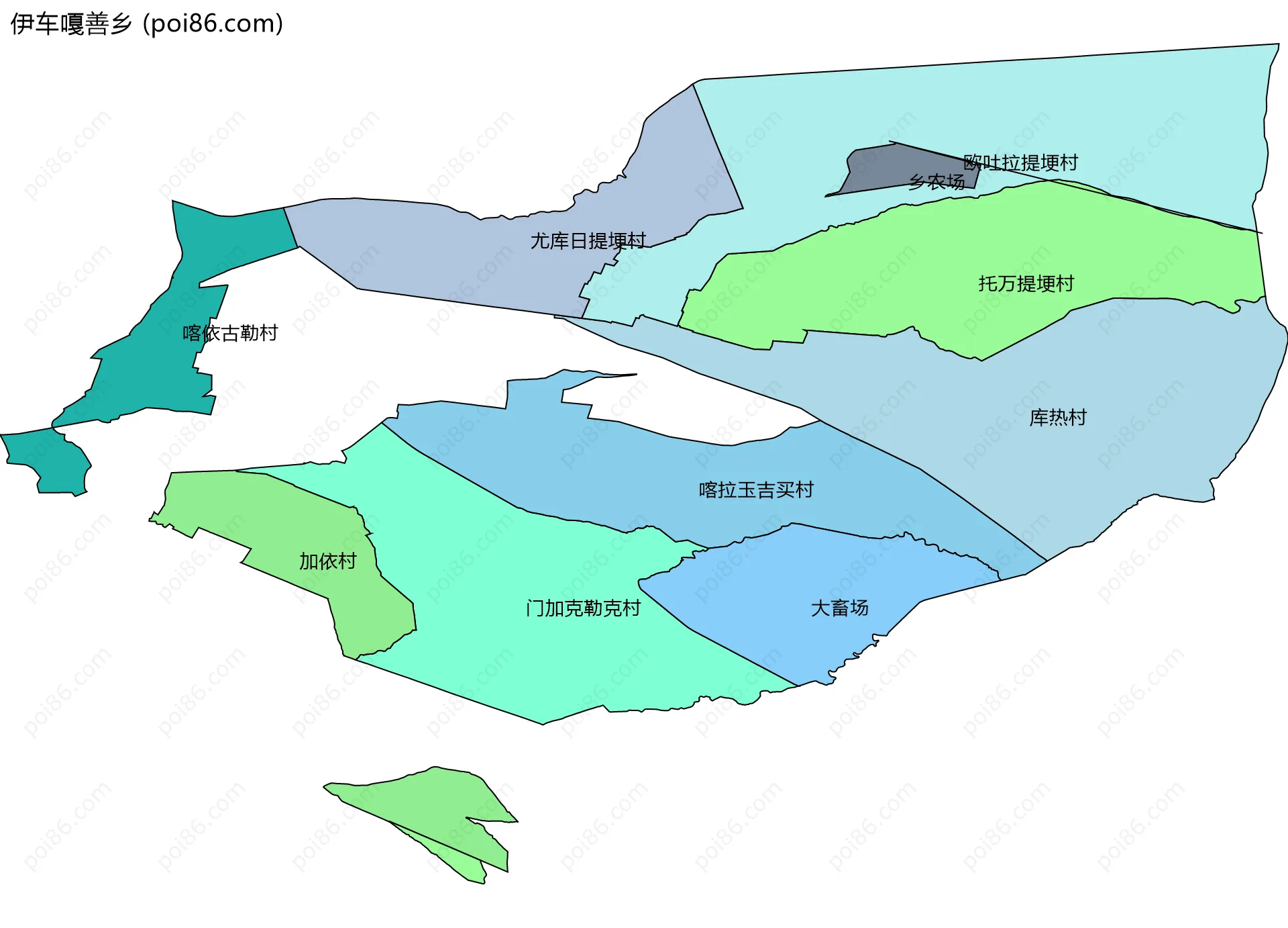 伊车嘎善乡边界地图(五级行政区划)