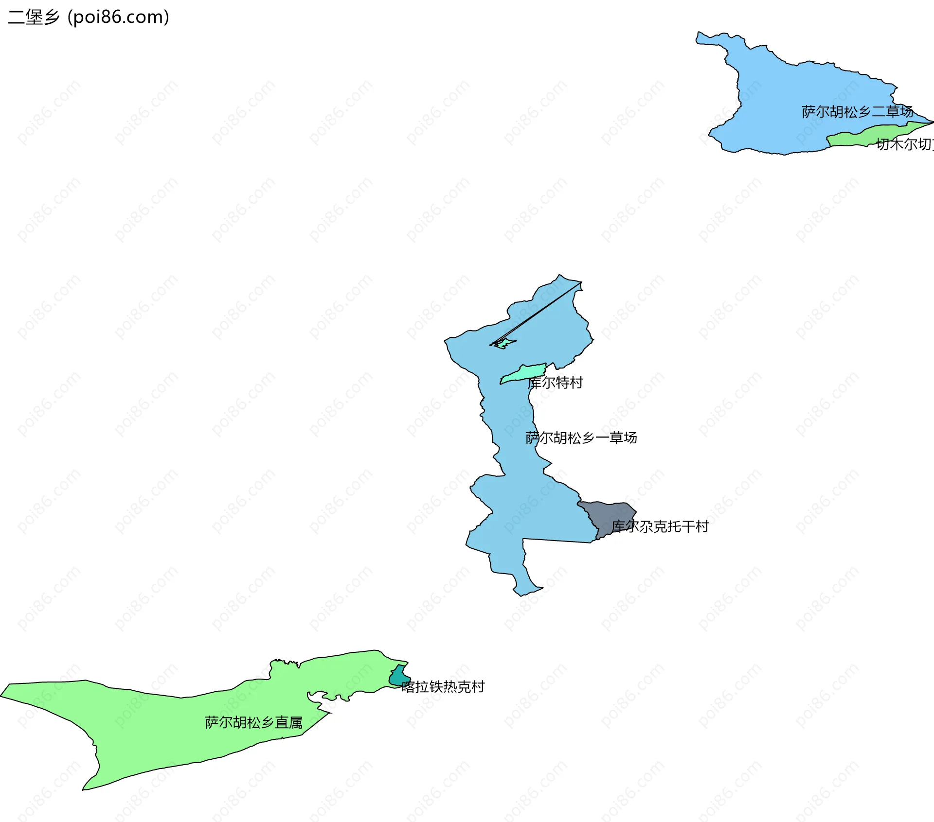 二堡乡边界地图(五级行政区划)