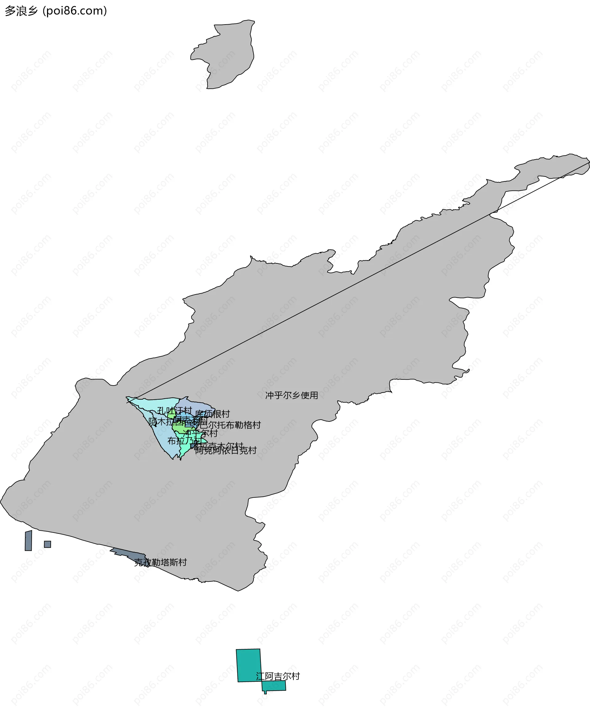 多浪乡边界地图(五级行政区划)