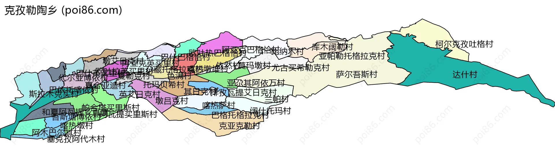 克孜勒陶乡边界地图(五级行政区划)