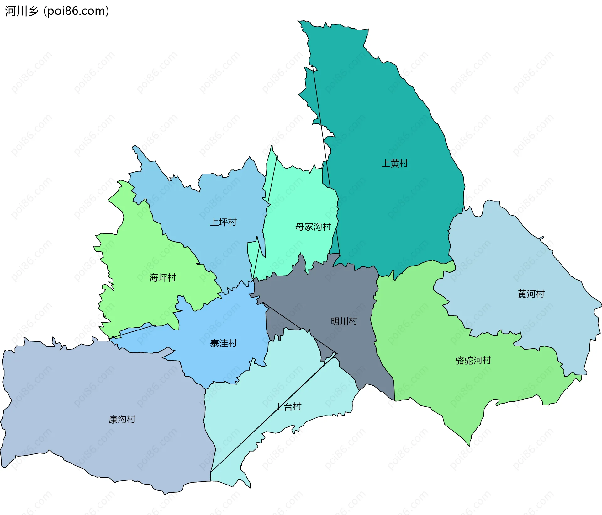 河川乡边界地图(五级行政区划)