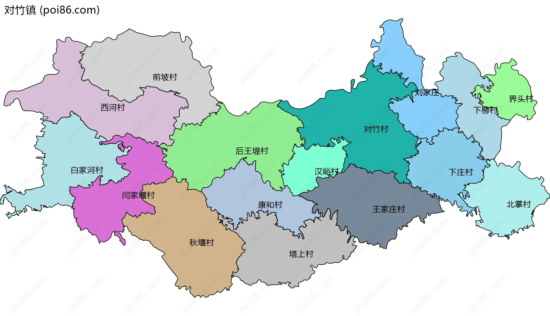 对竹镇边界地图(五级行政区划)