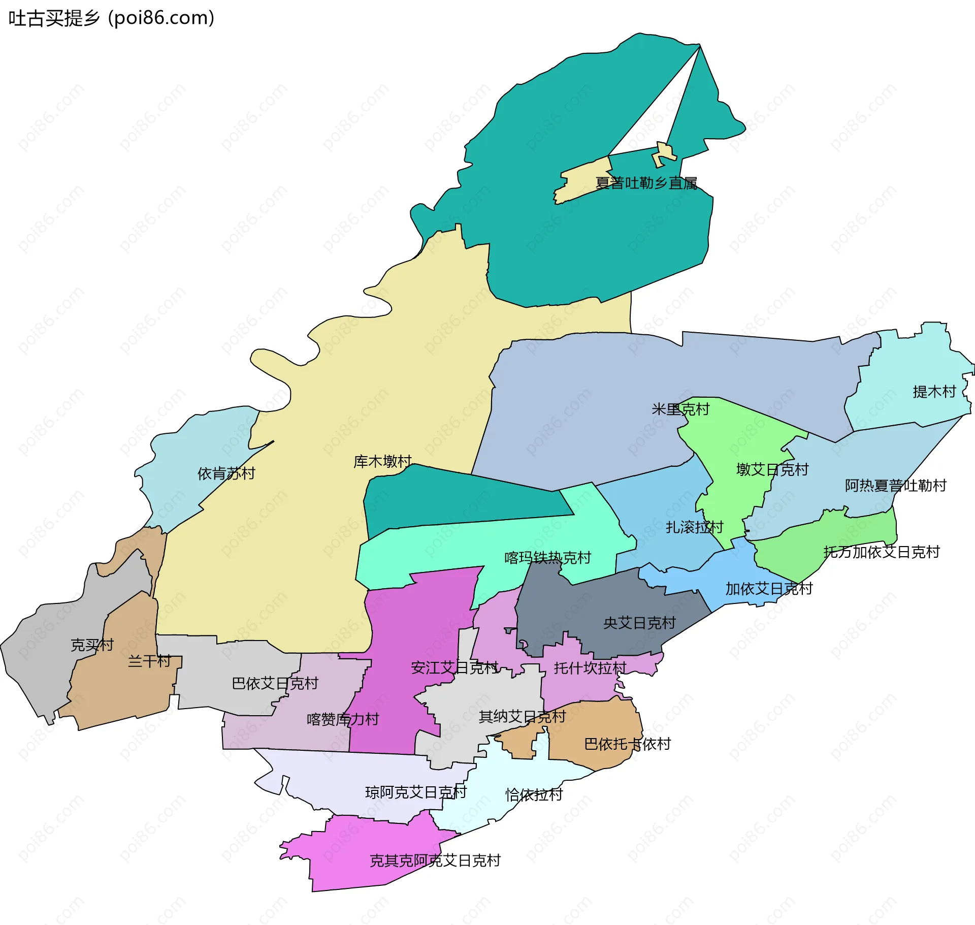 吐古买提乡边界地图(五级行政区划)