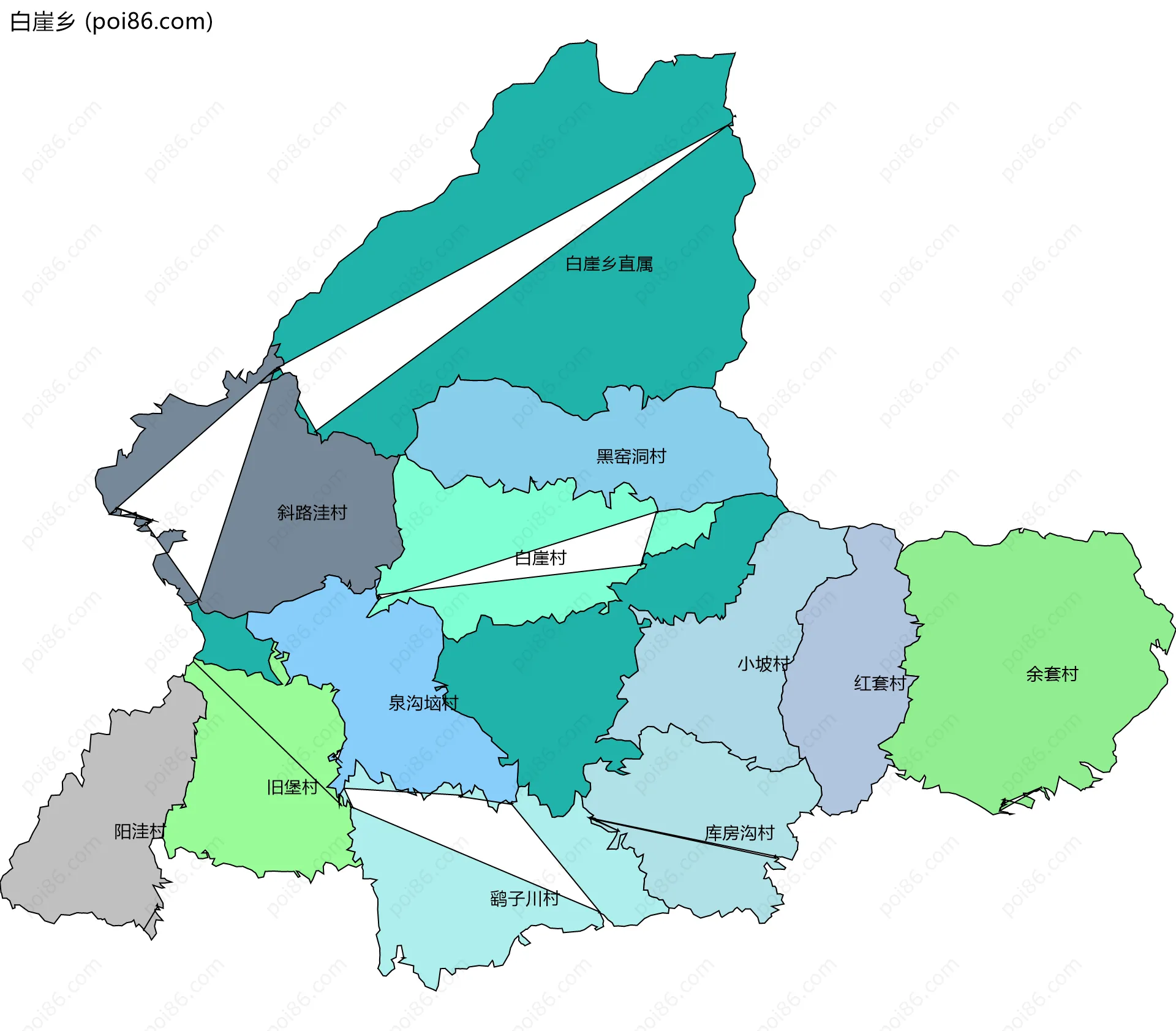 白崖乡边界地图(五级行政区划)