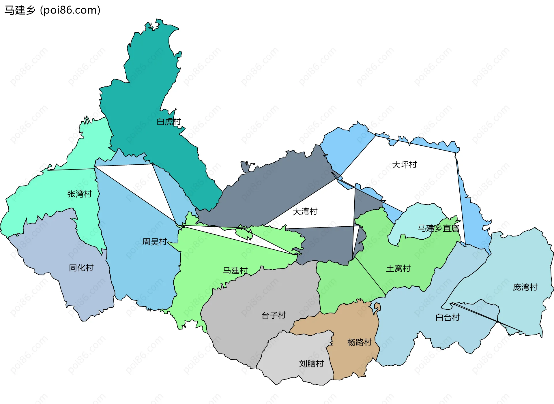 马建乡边界地图(五级行政区划)