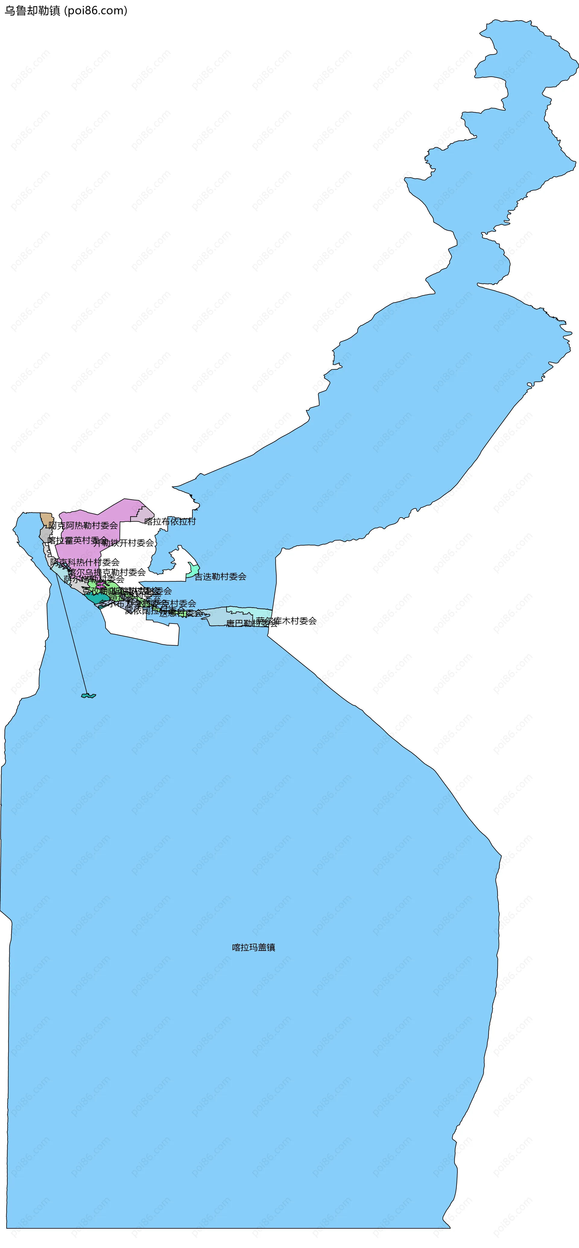 乌鲁却勒镇边界地图(五级行政区划)