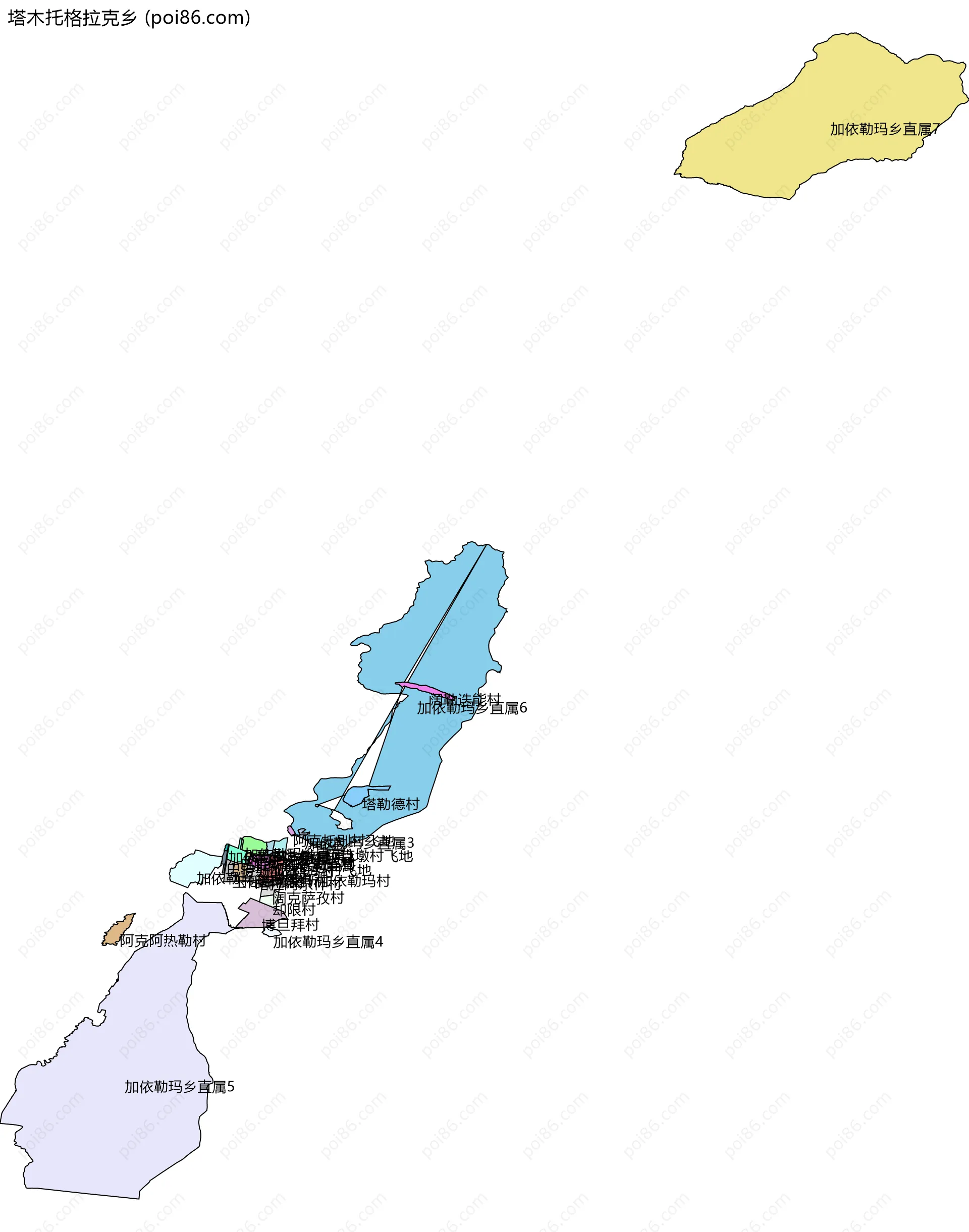 塔木托格拉克乡边界地图(五级行政区划)