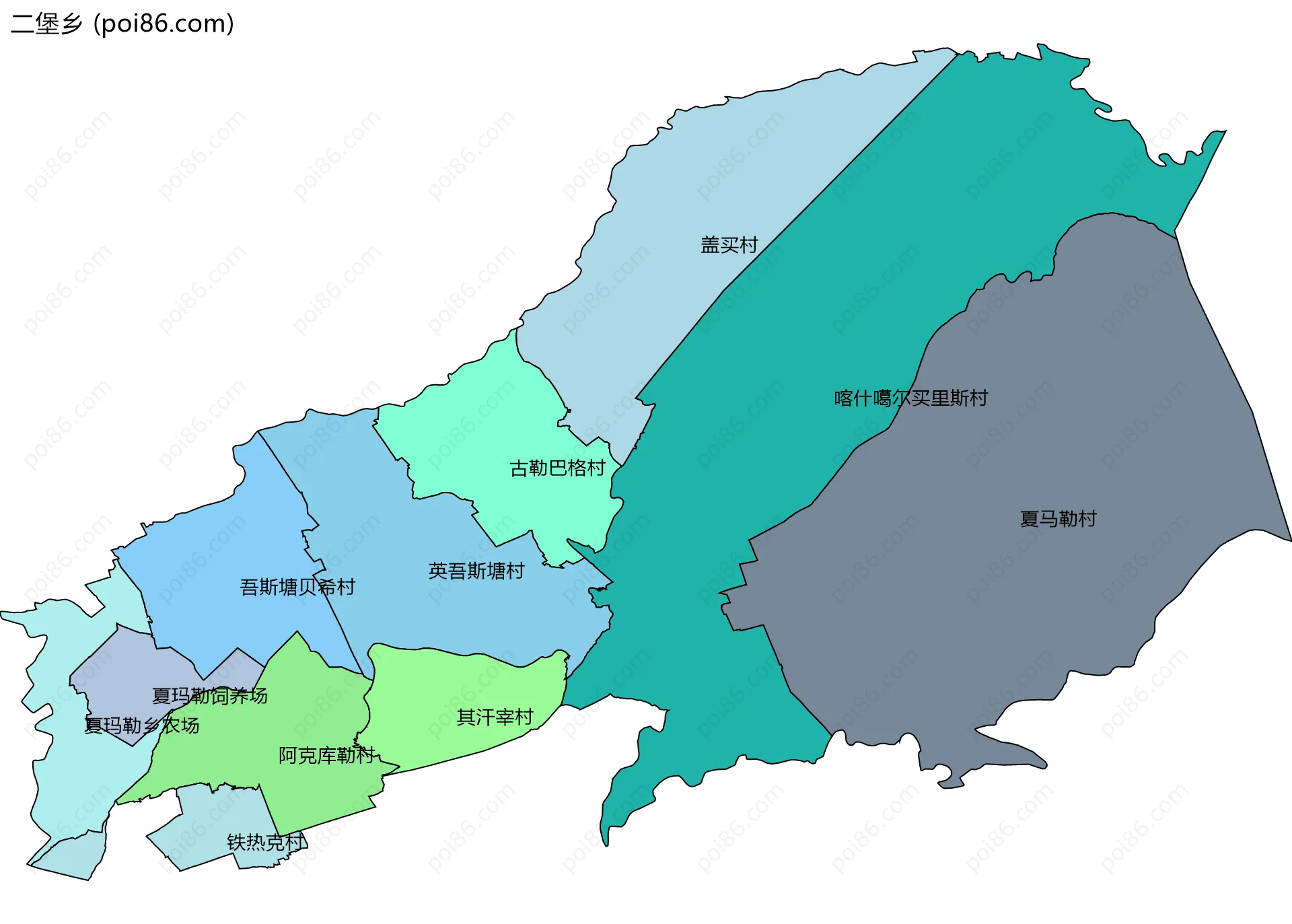 二堡乡边界地图(五级行政区划)