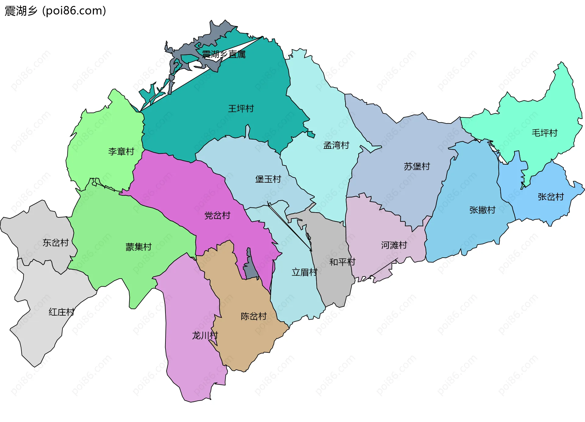 震湖乡边界地图(五级行政区划)