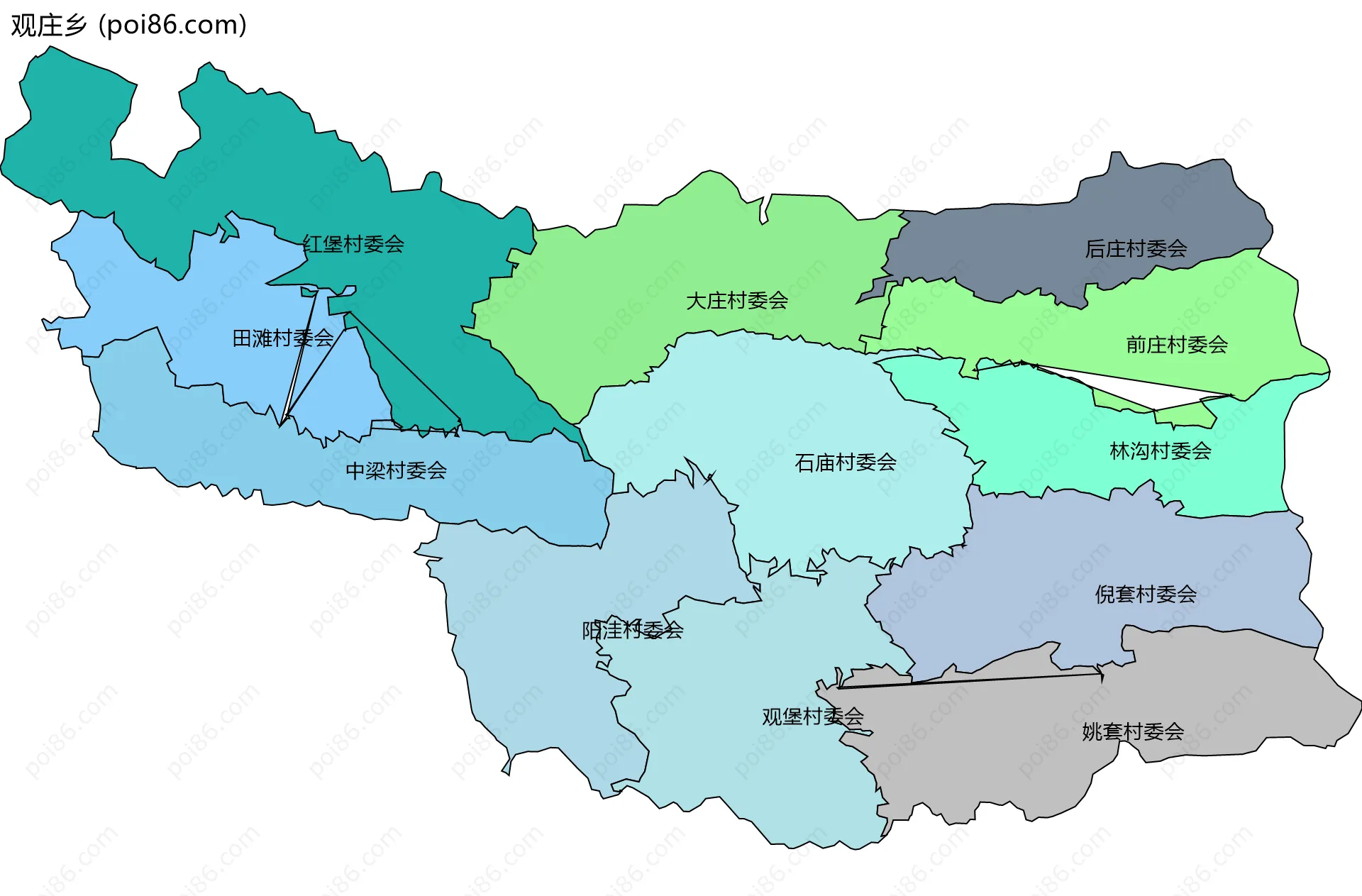 观庄乡边界地图(五级行政区划)