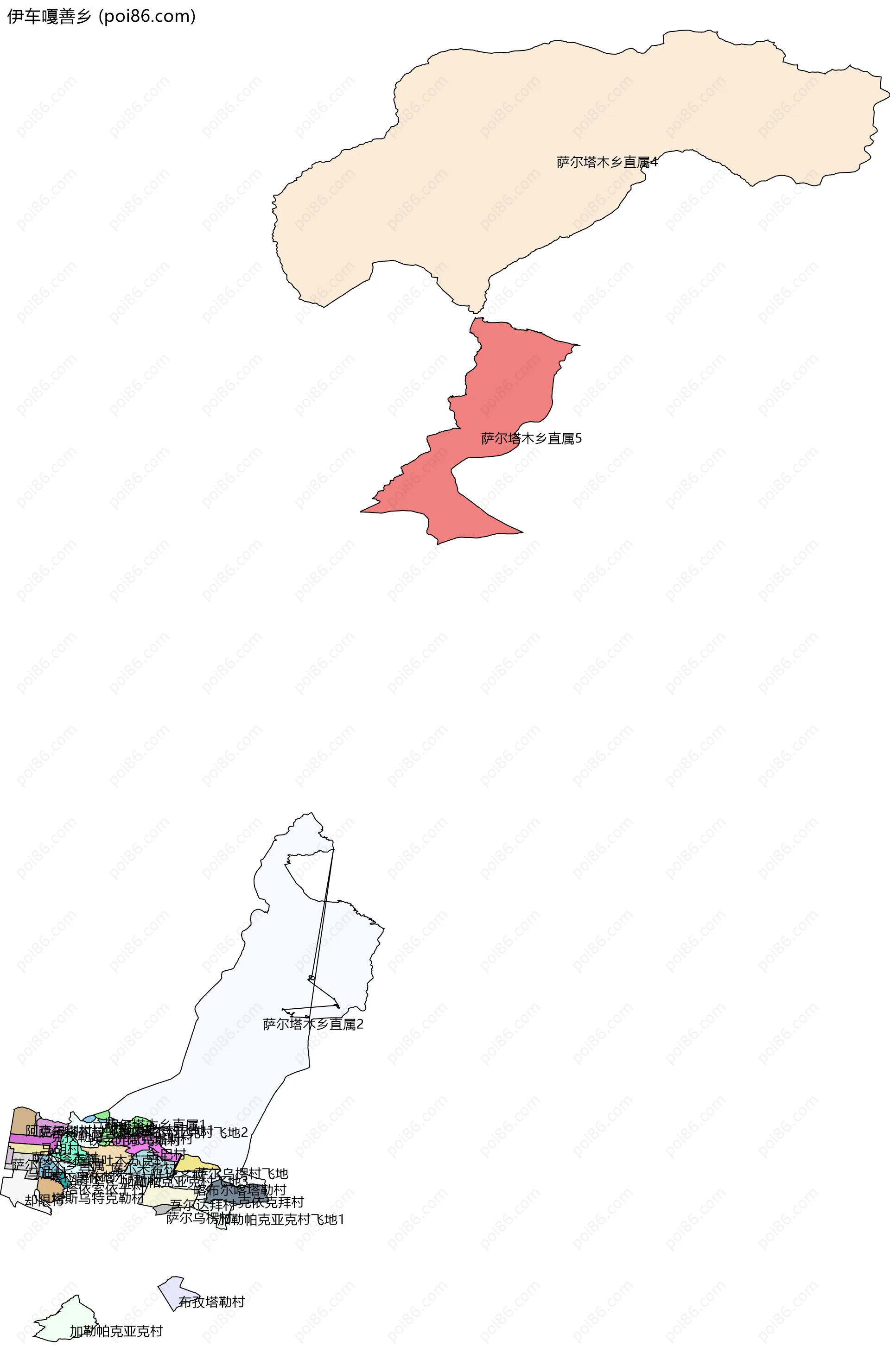 伊车嘎善乡边界地图(五级行政区划)