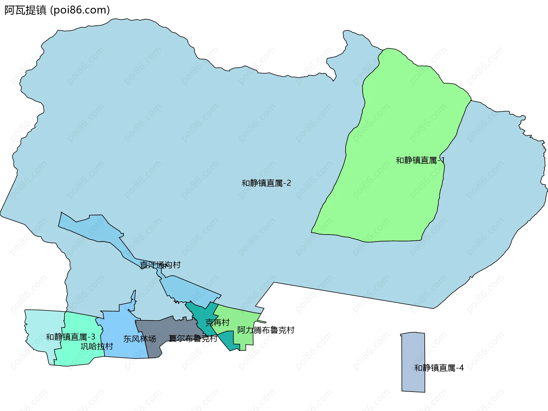 阿瓦提镇边界地图(五级行政区划)