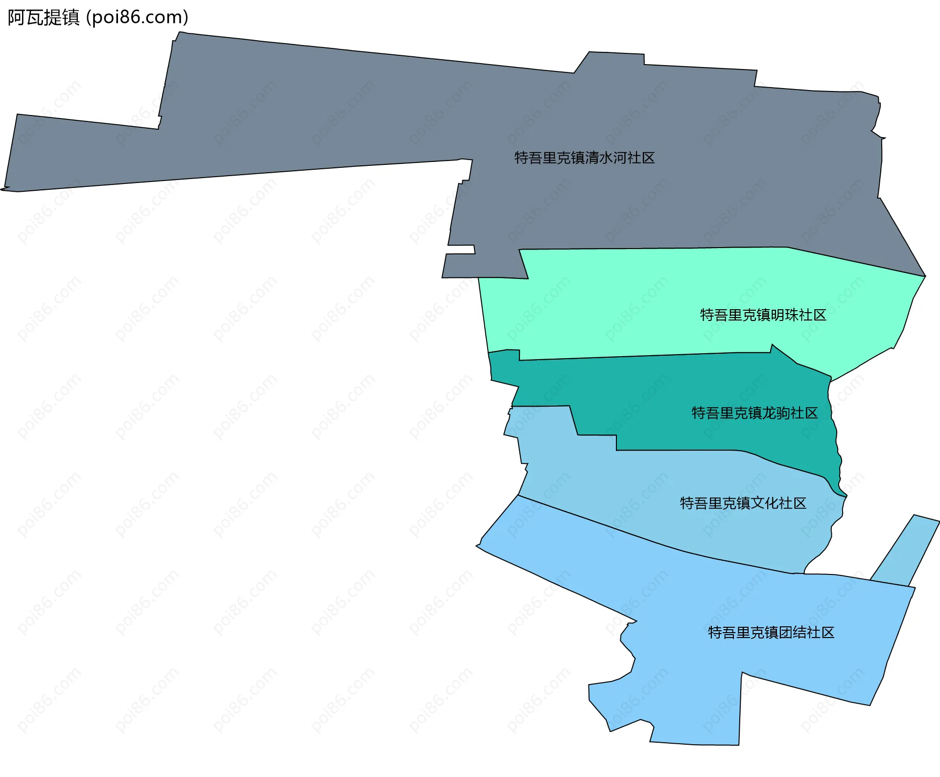 阿瓦提镇边界地图(五级行政区划)