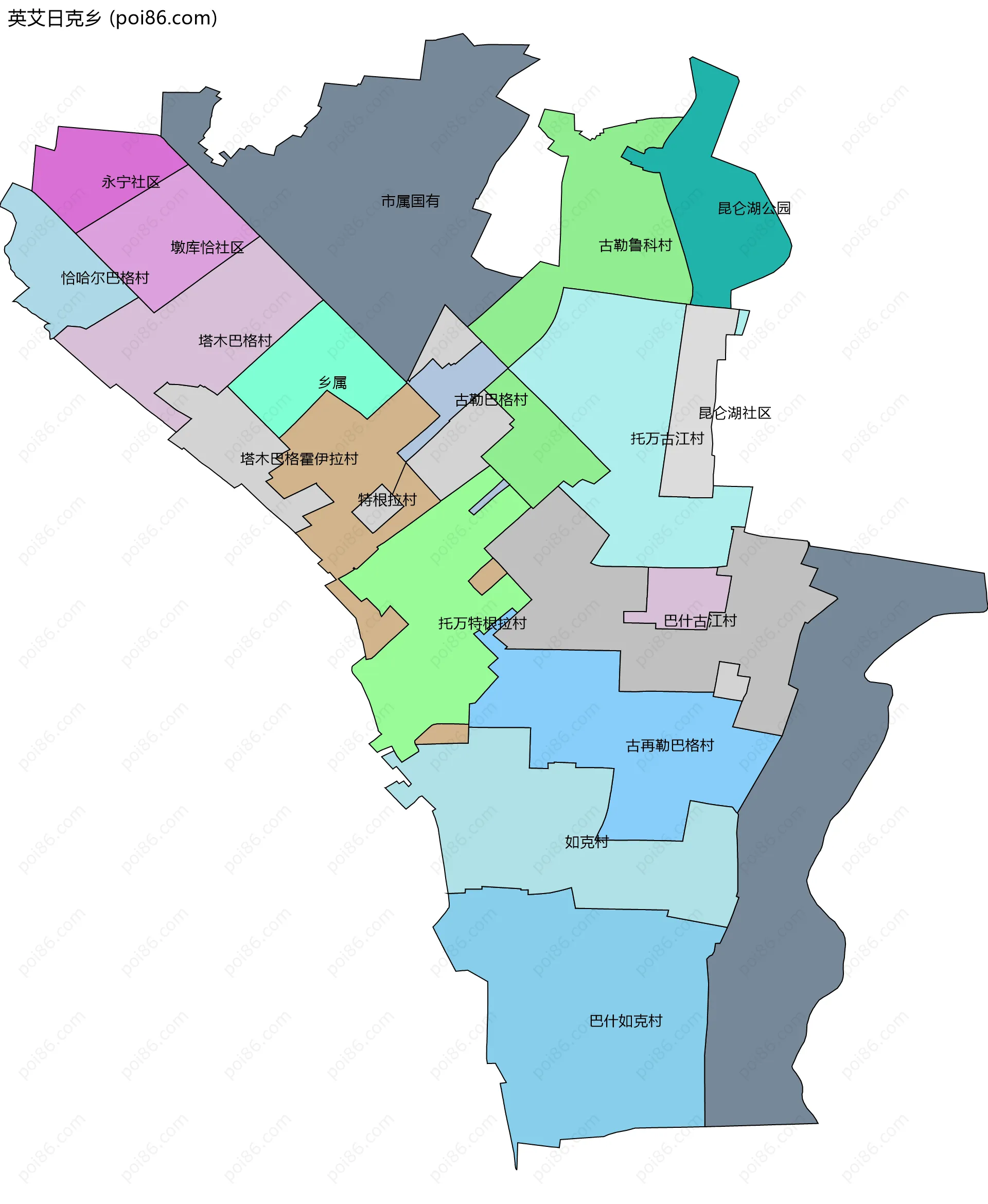 英艾日克乡边界地图(五级行政区划)