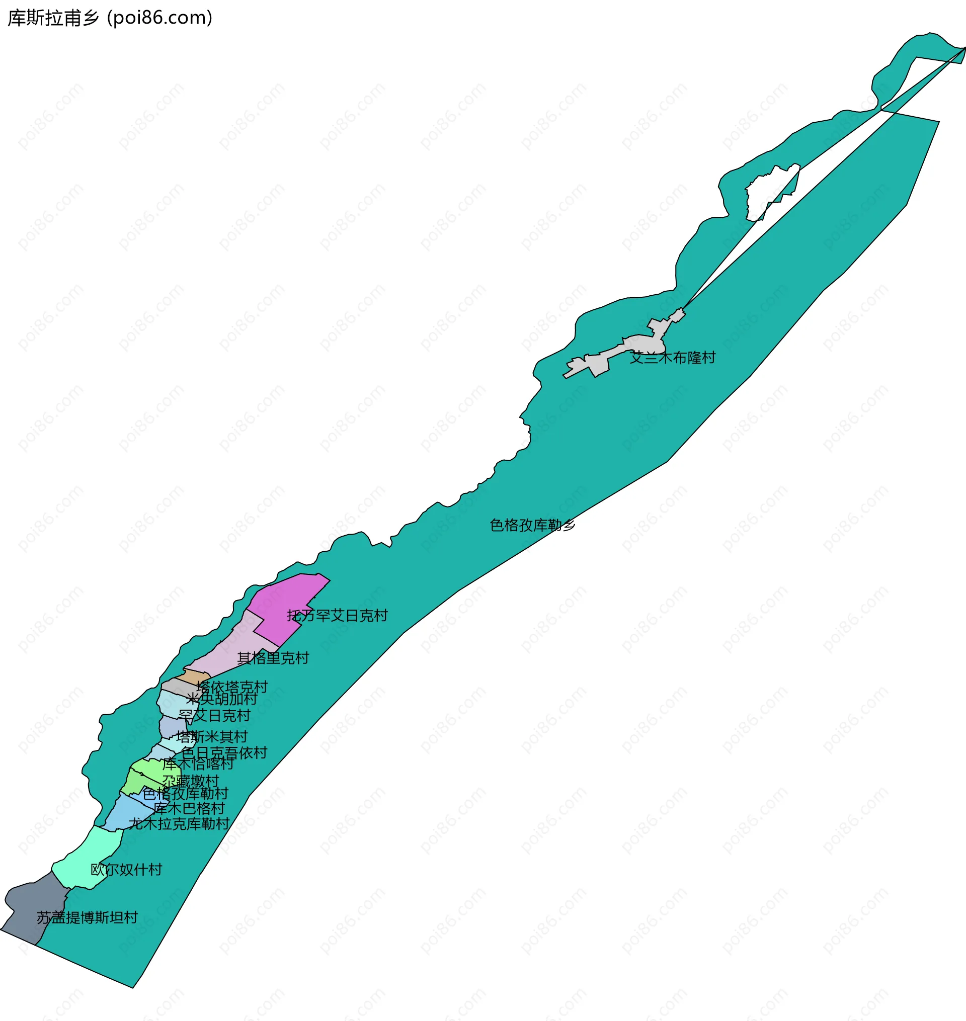 库斯拉甫乡边界地图(五级行政区划)