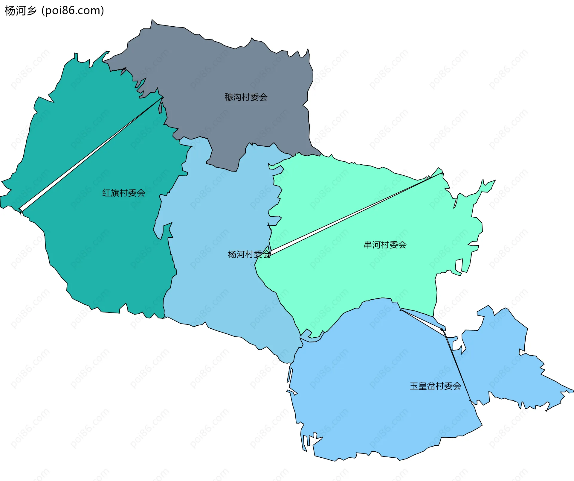 杨河乡边界地图(五级行政区划)