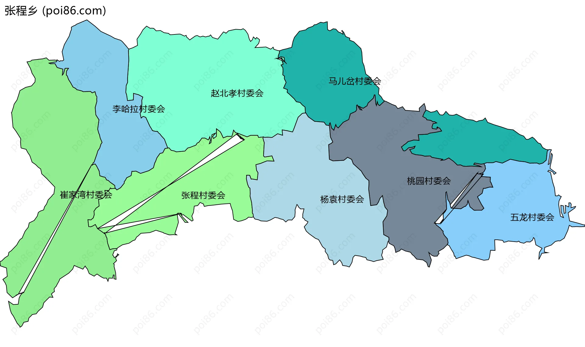 张程乡边界地图(五级行政区划)