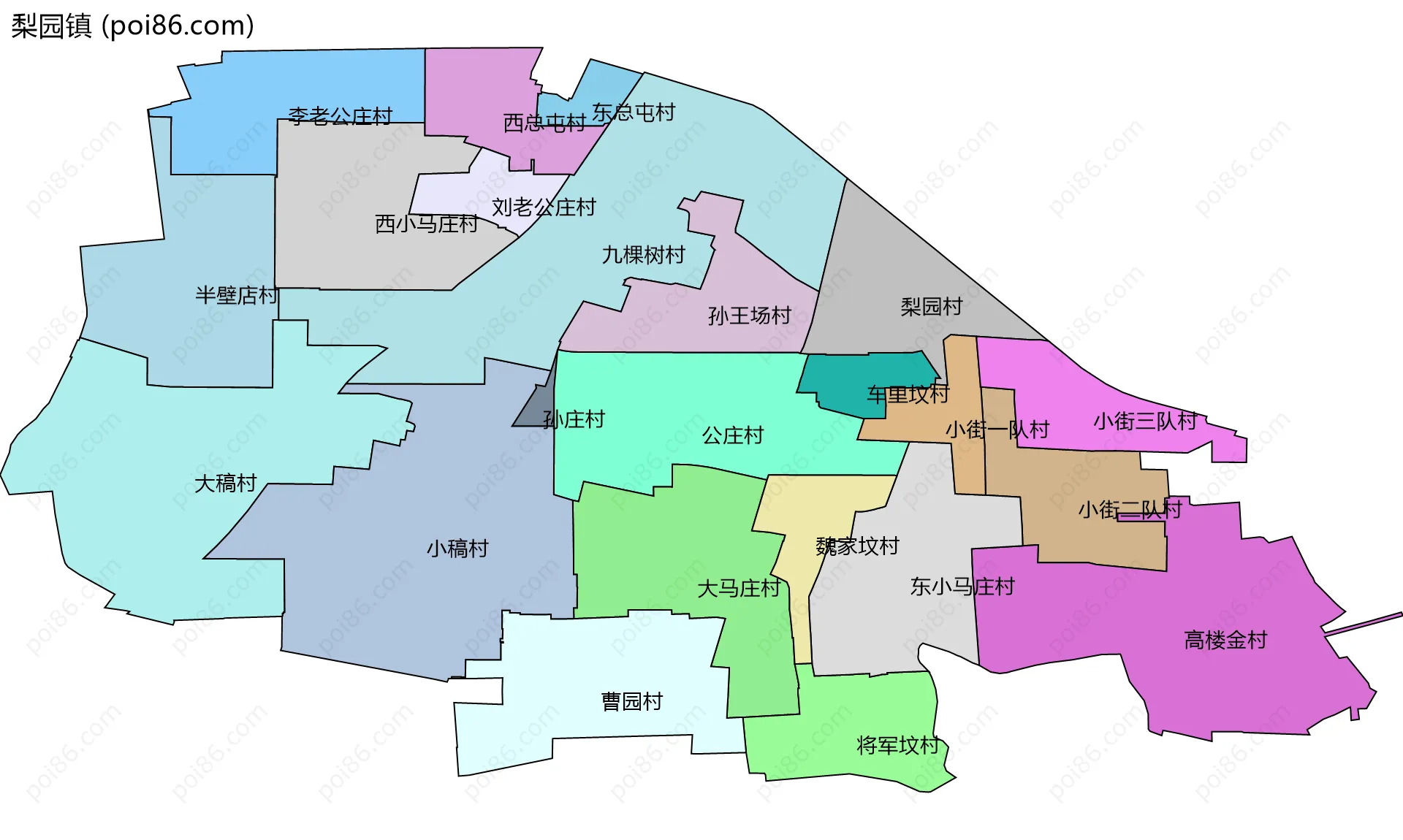 梨园镇边界地图(五级行政区划)