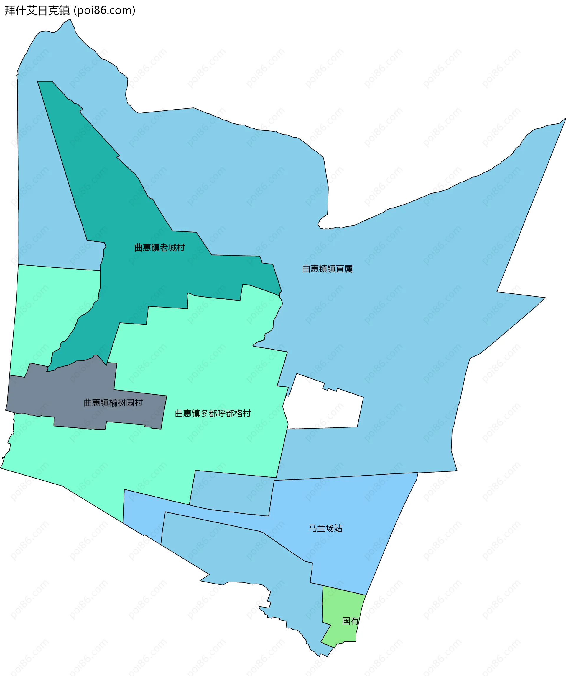 拜什艾日克镇边界地图(五级行政区划)