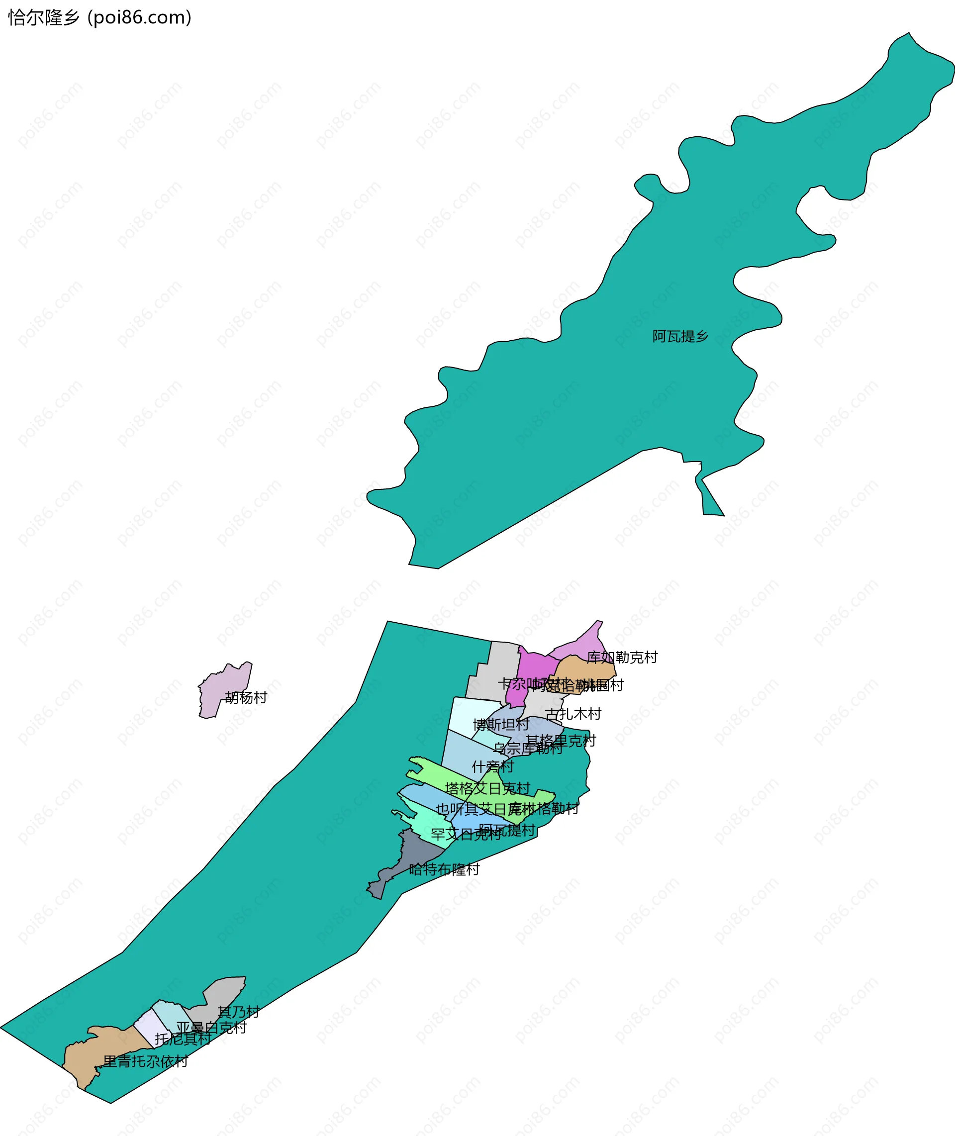 恰尔隆乡边界地图(五级行政区划)