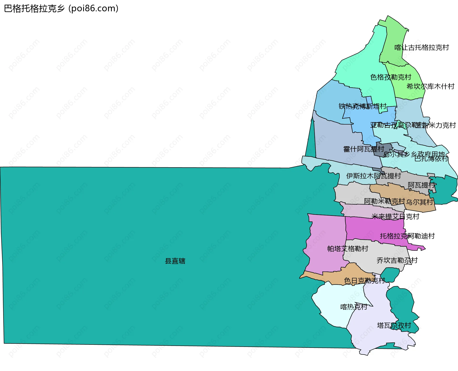 巴格托格拉克乡边界地图(五级行政区划)