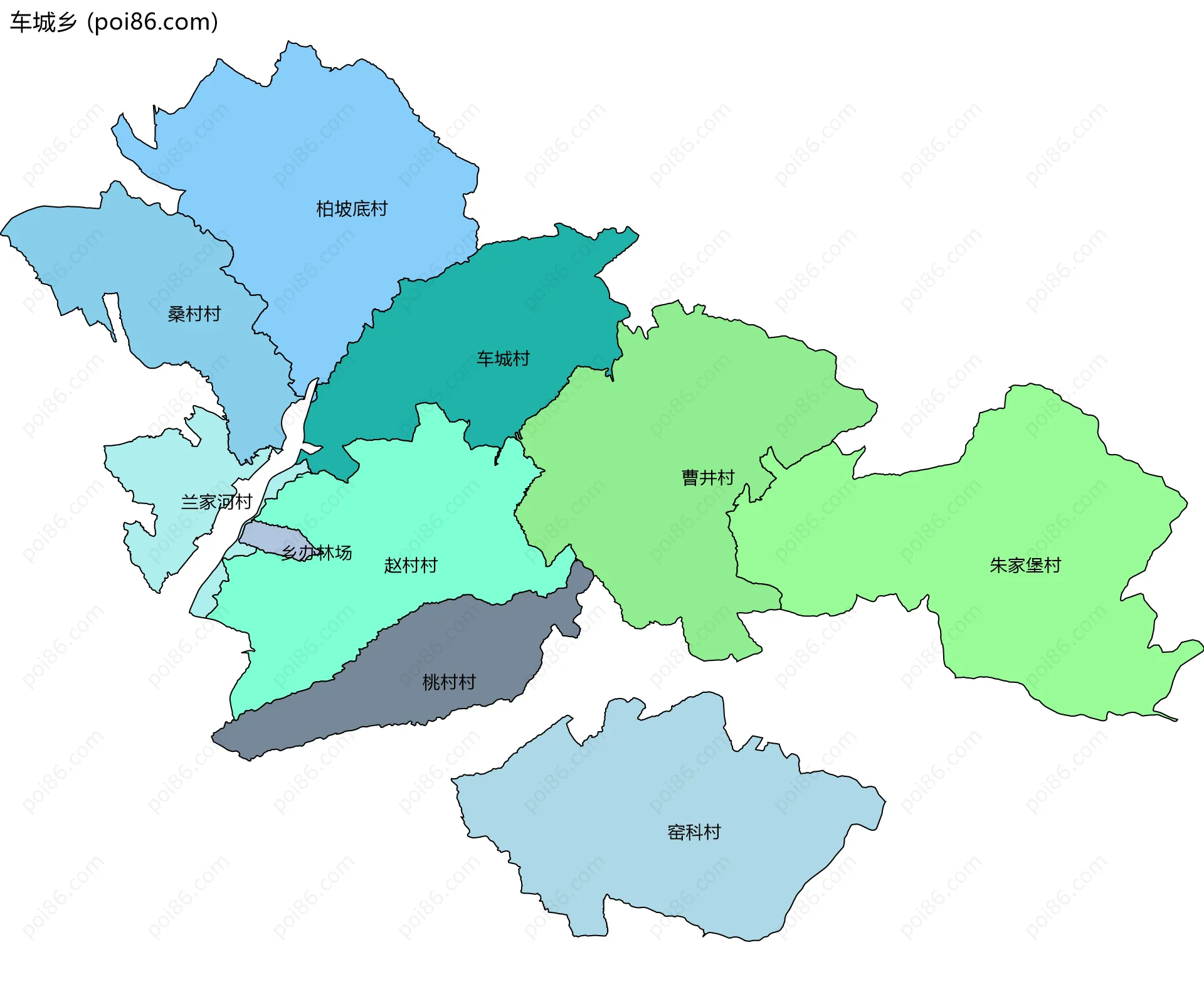 车城乡边界地图(五级行政区划)