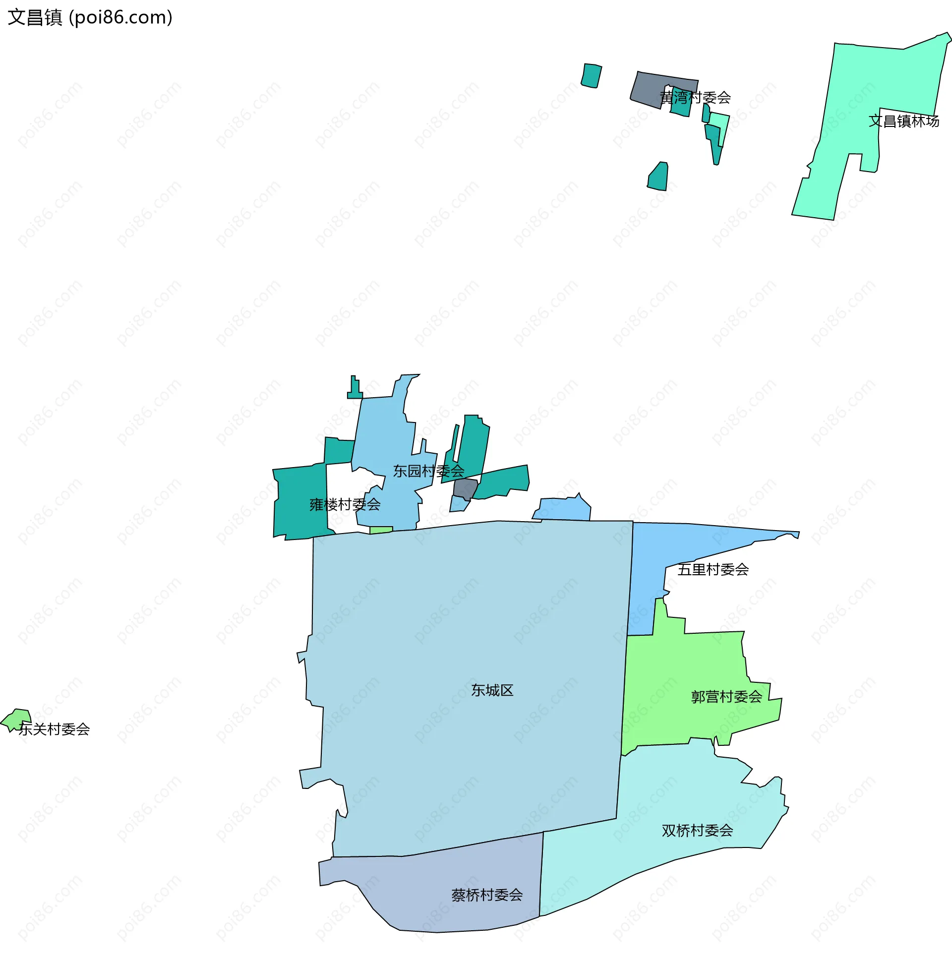 文昌镇边界地图(五级行政区划)