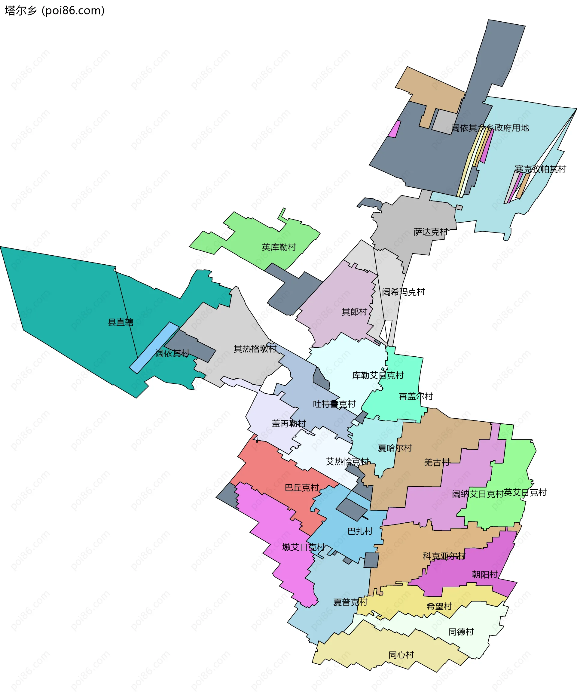 塔尔乡边界地图(五级行政区划)