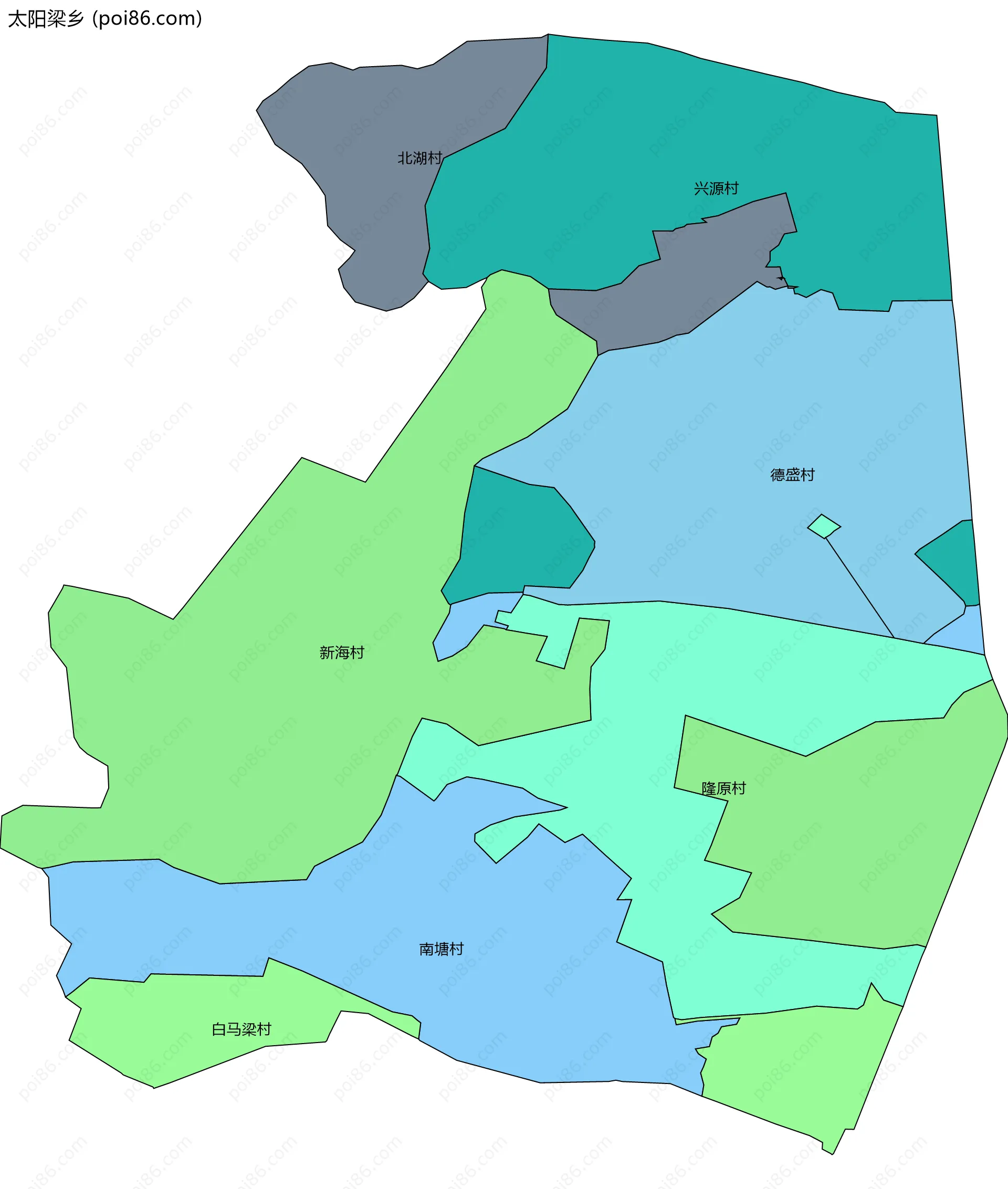 太阳梁乡边界地图(五级行政区划)