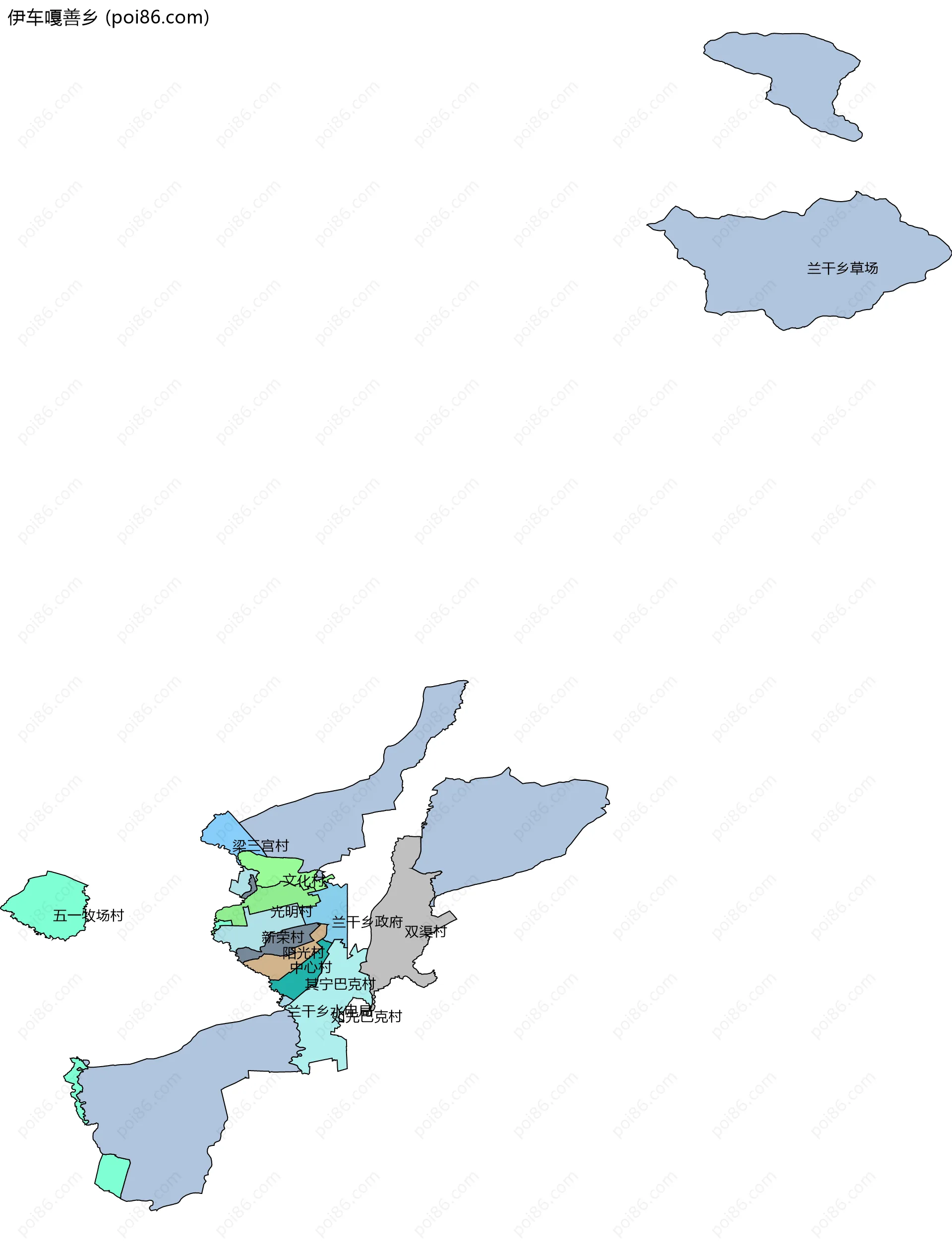 伊车嘎善乡边界地图(五级行政区划)