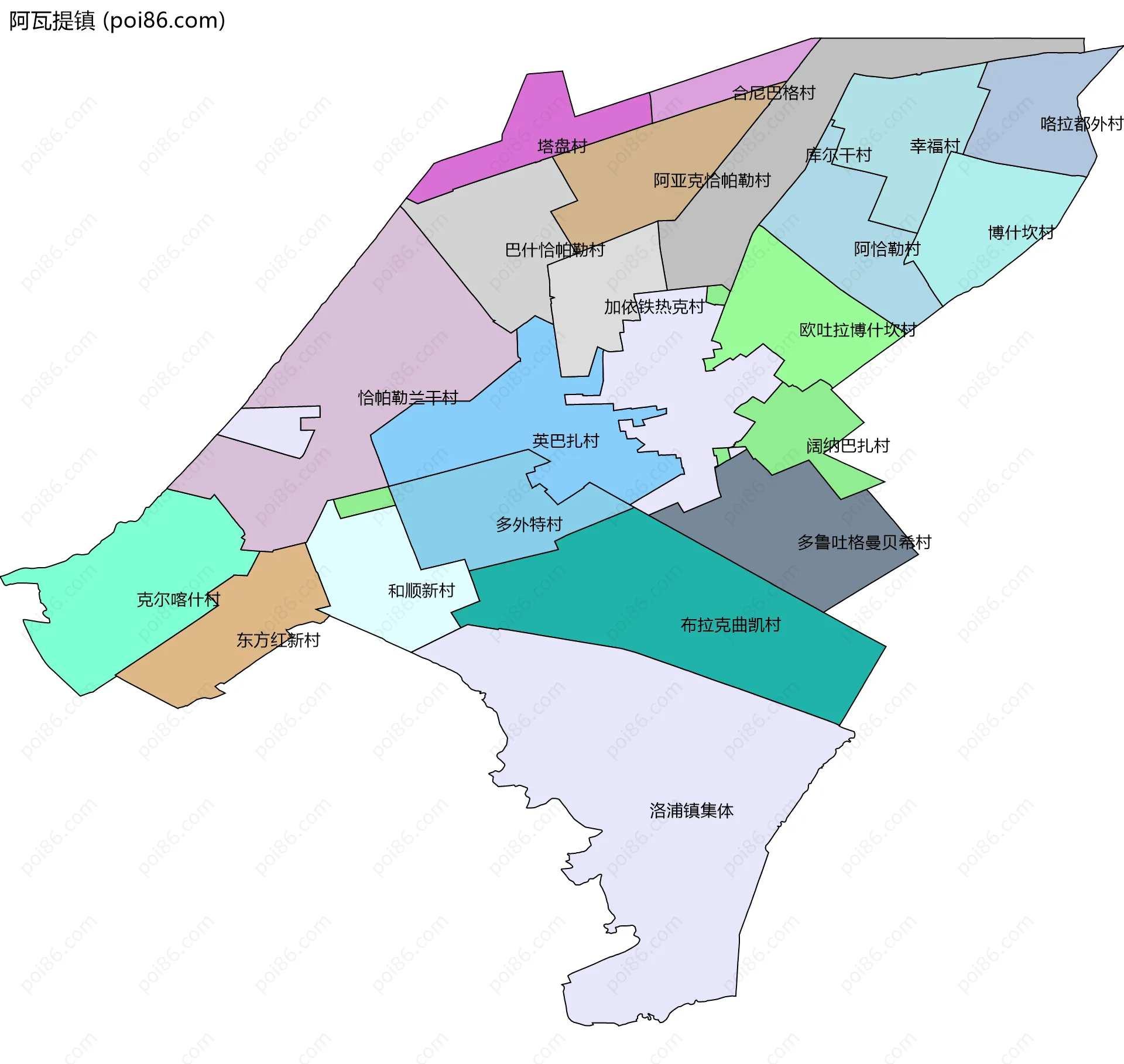 阿瓦提镇边界地图(五级行政区划)