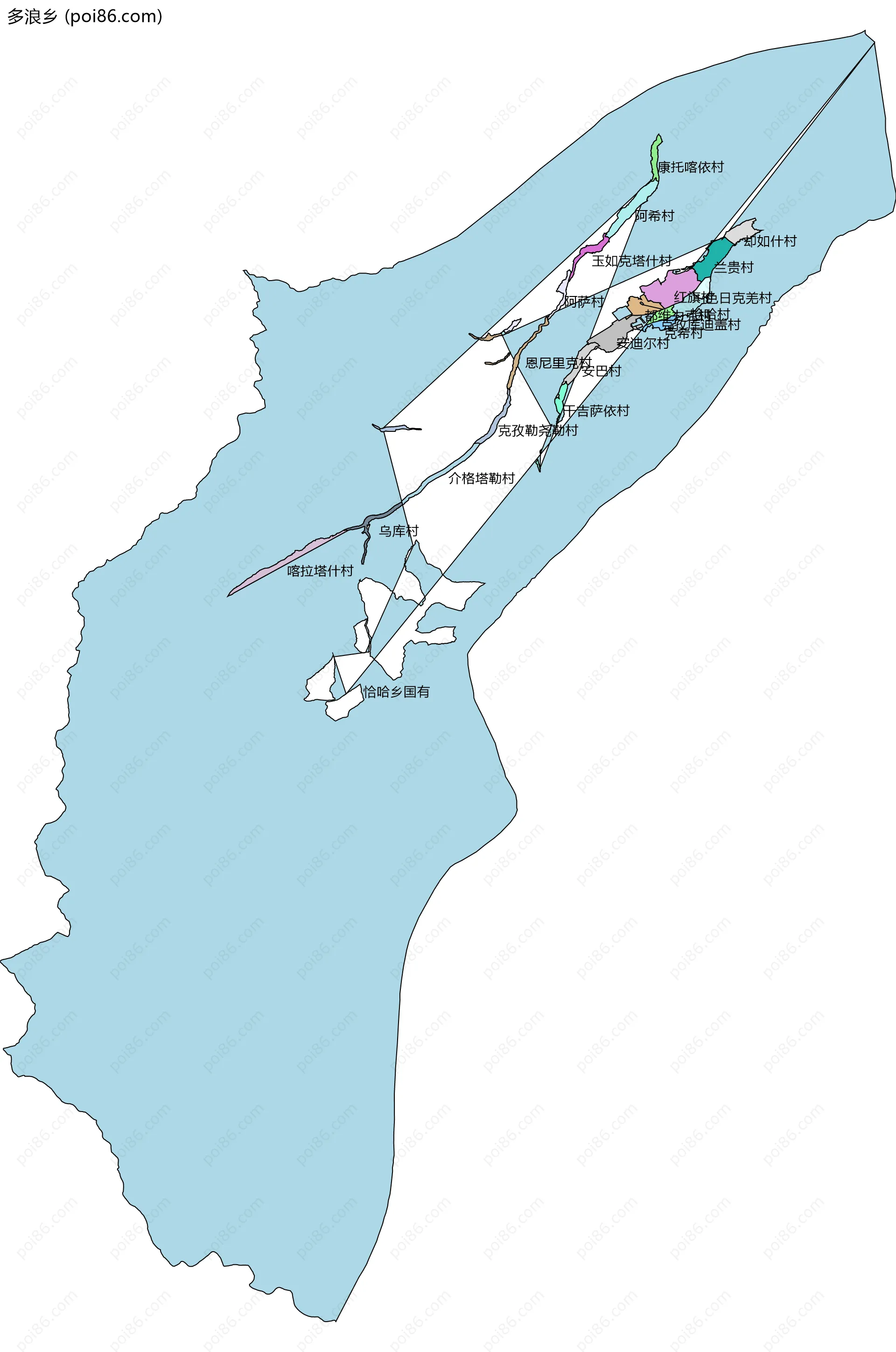 多浪乡边界地图(五级行政区划)