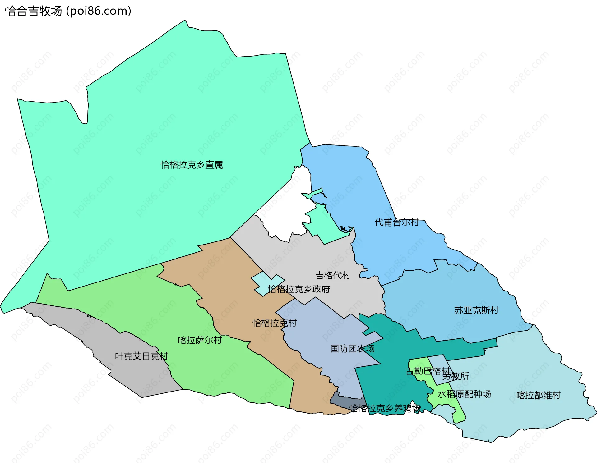 恰合吉牧场边界地图(五级行政区划)