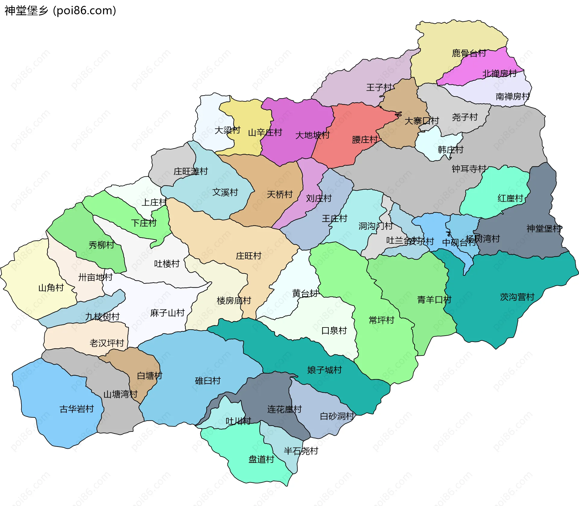 神堂堡乡边界地图(五级行政区划)